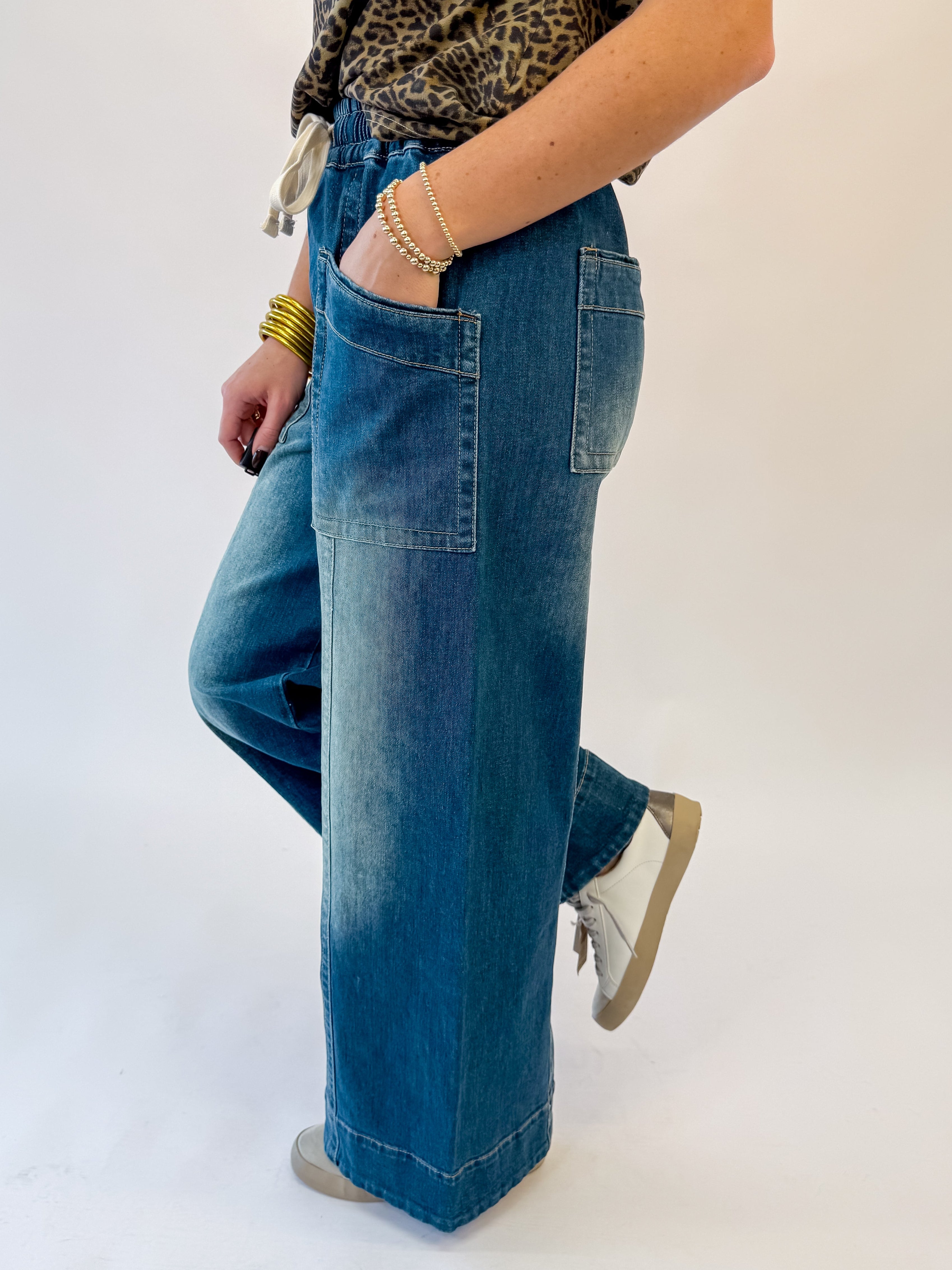 City Chill Denim Drawsting Wide Leg Pant