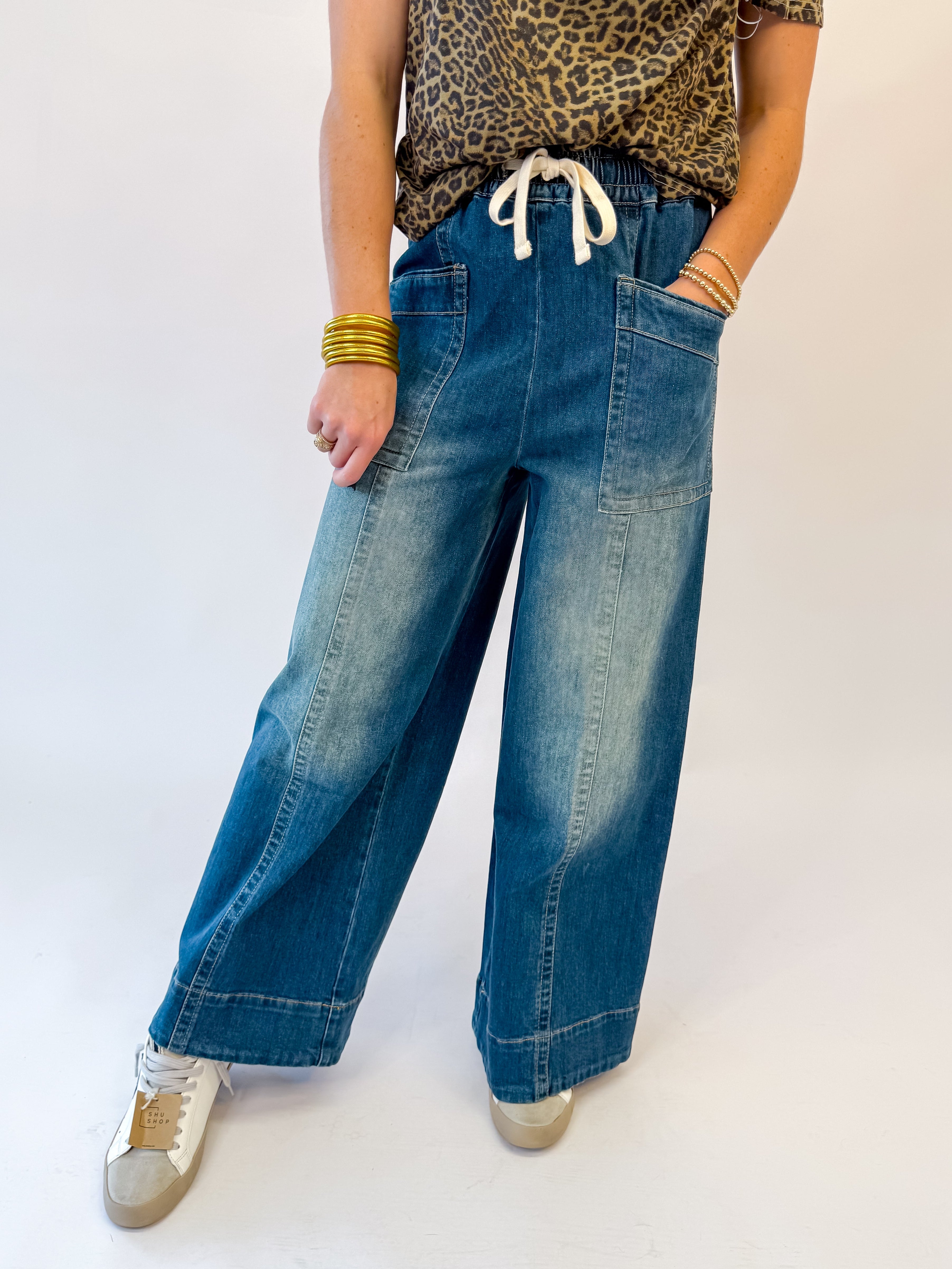City Chill Denim Drawsting Wide Leg Pant