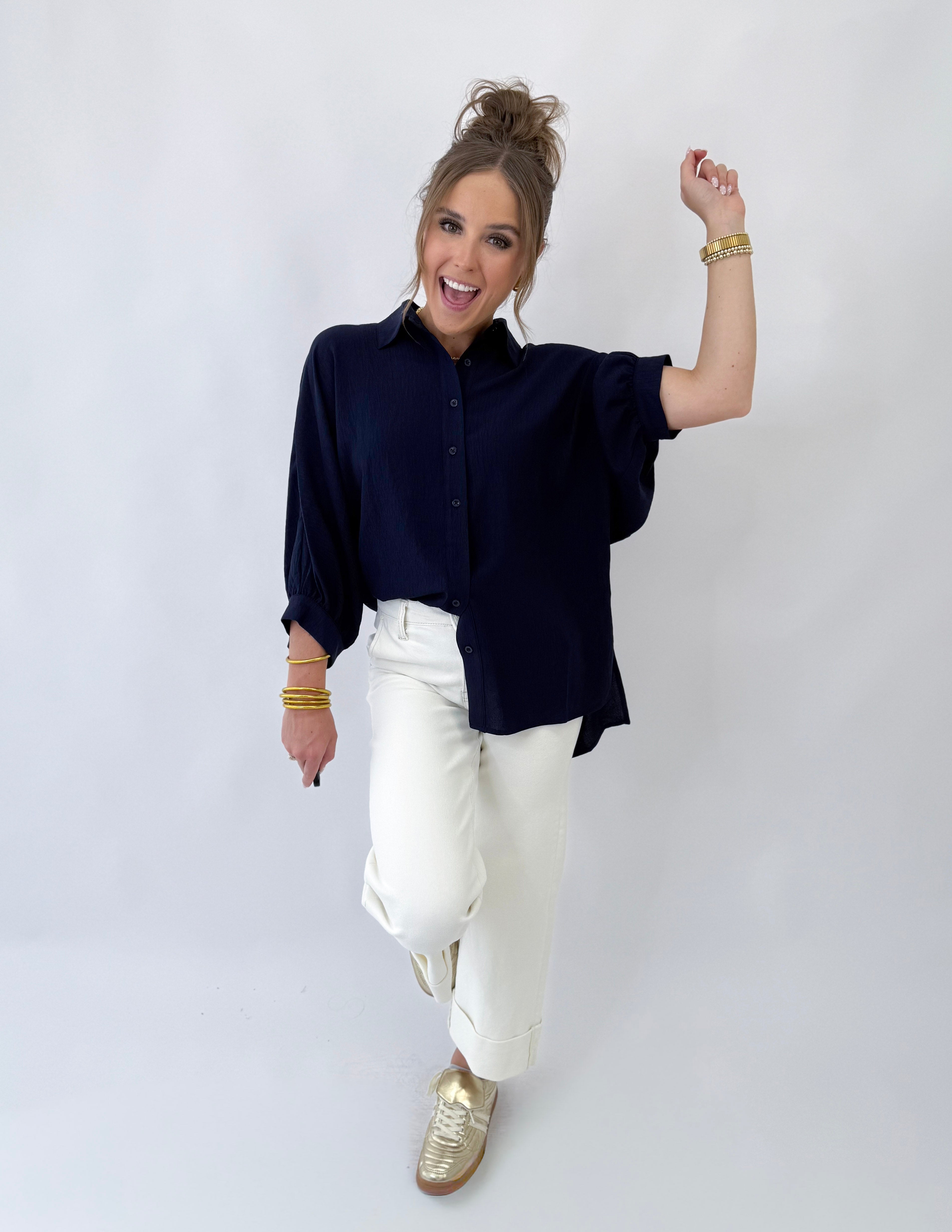 Jess Lea Sloan Button Up- Navy