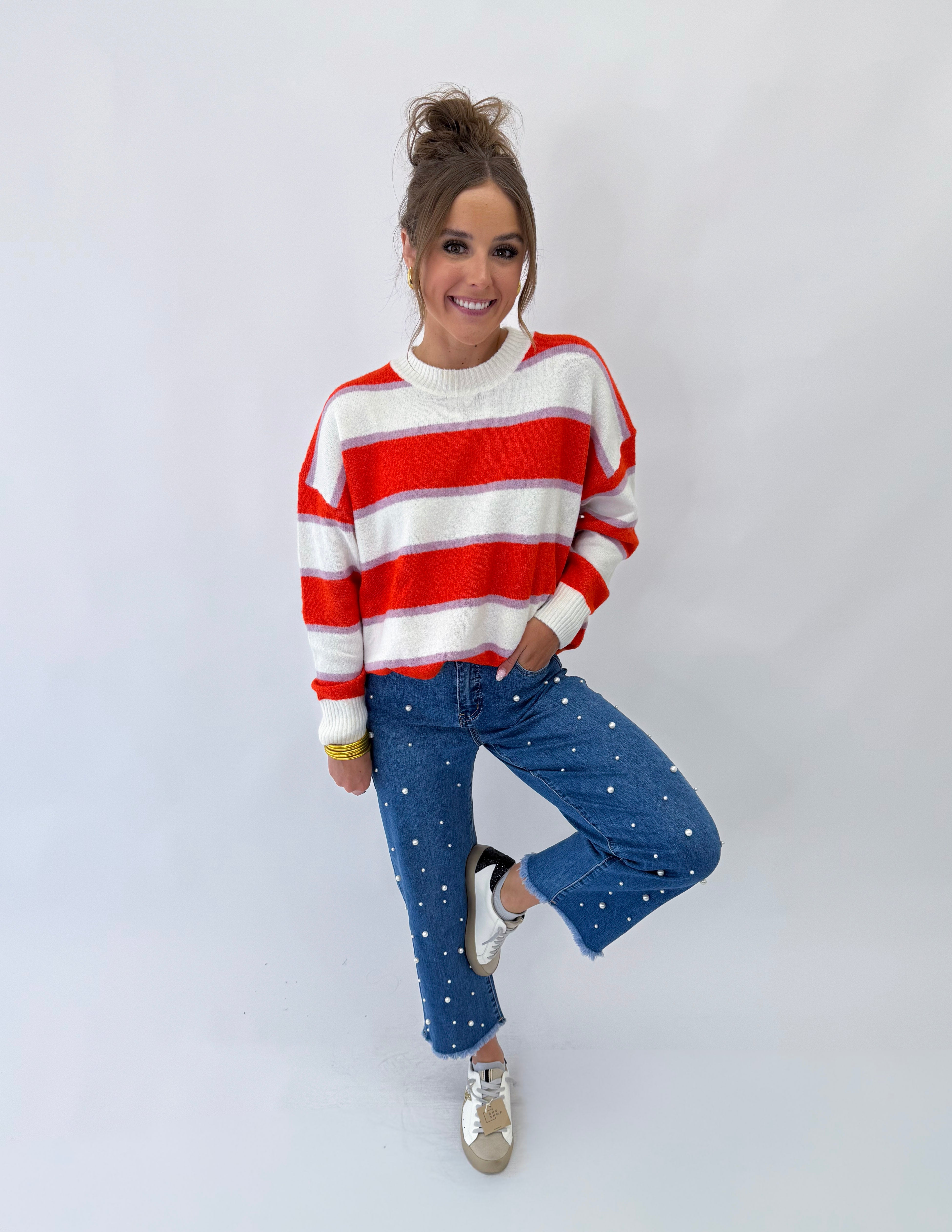 [Mud Pie] Sylas Striped Sweater-Orange