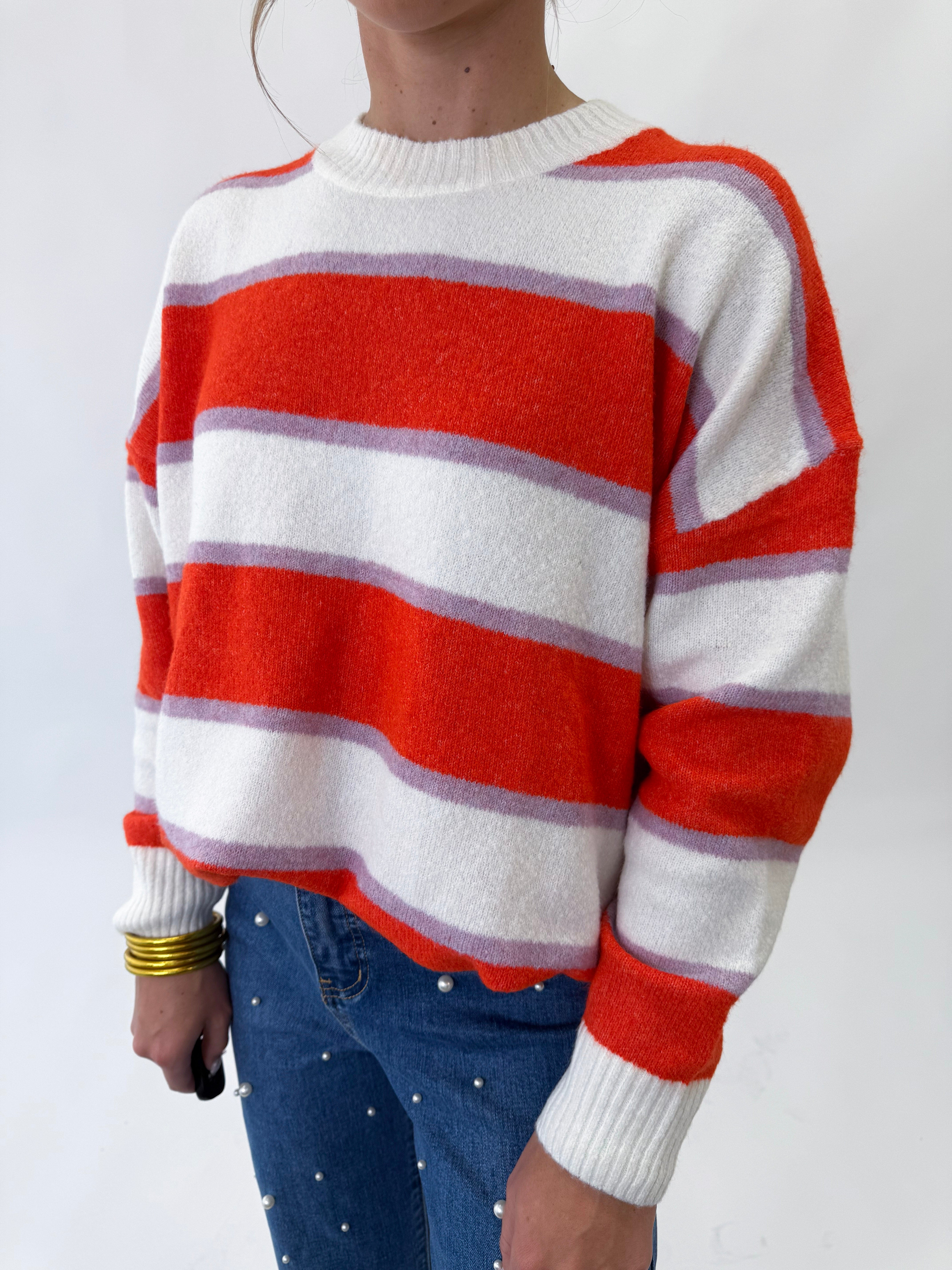 [Mud Pie] Sylas Striped Sweater-Orange