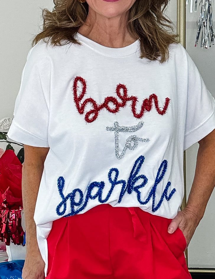 4th Of July Sparkle Top- White