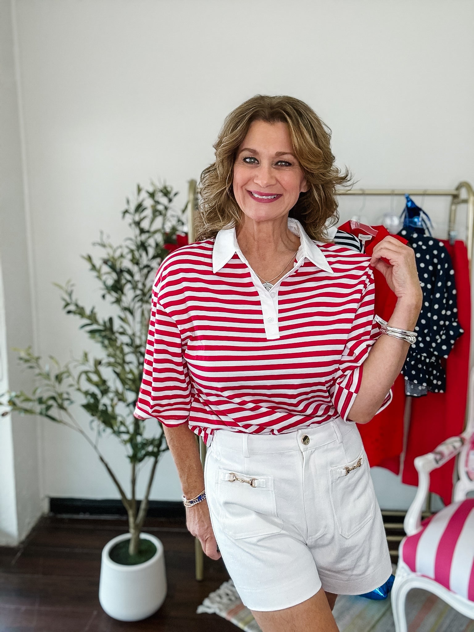 Collared Striped Tee - Red
