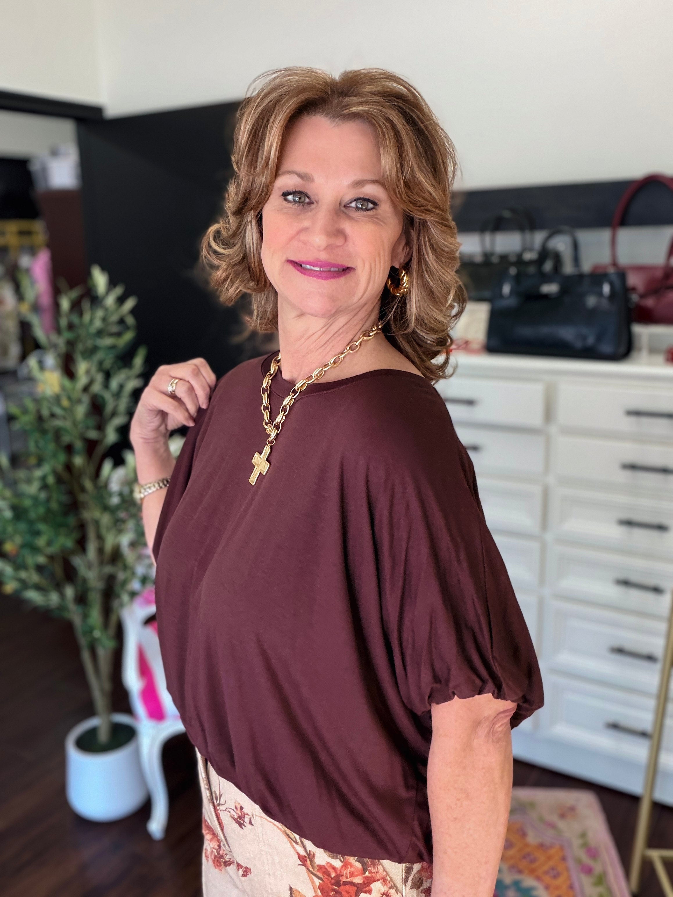 Bubble Your Time Top-Brown