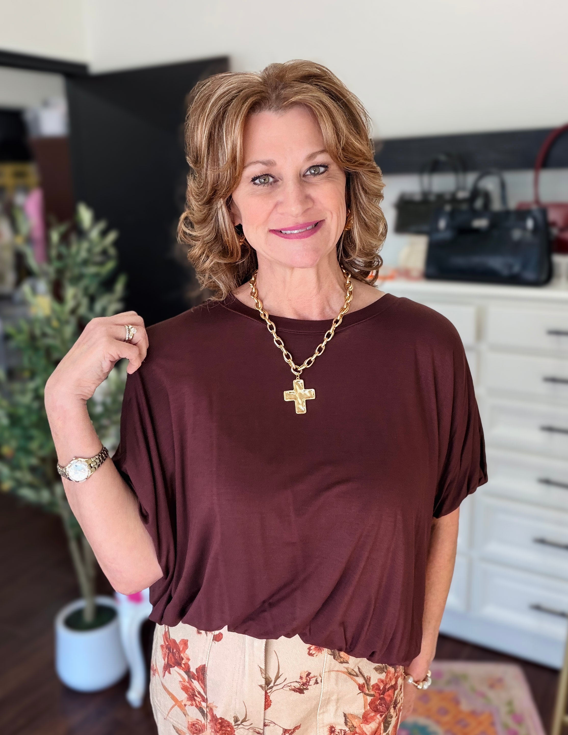 Bubble Your Time Top-Brown