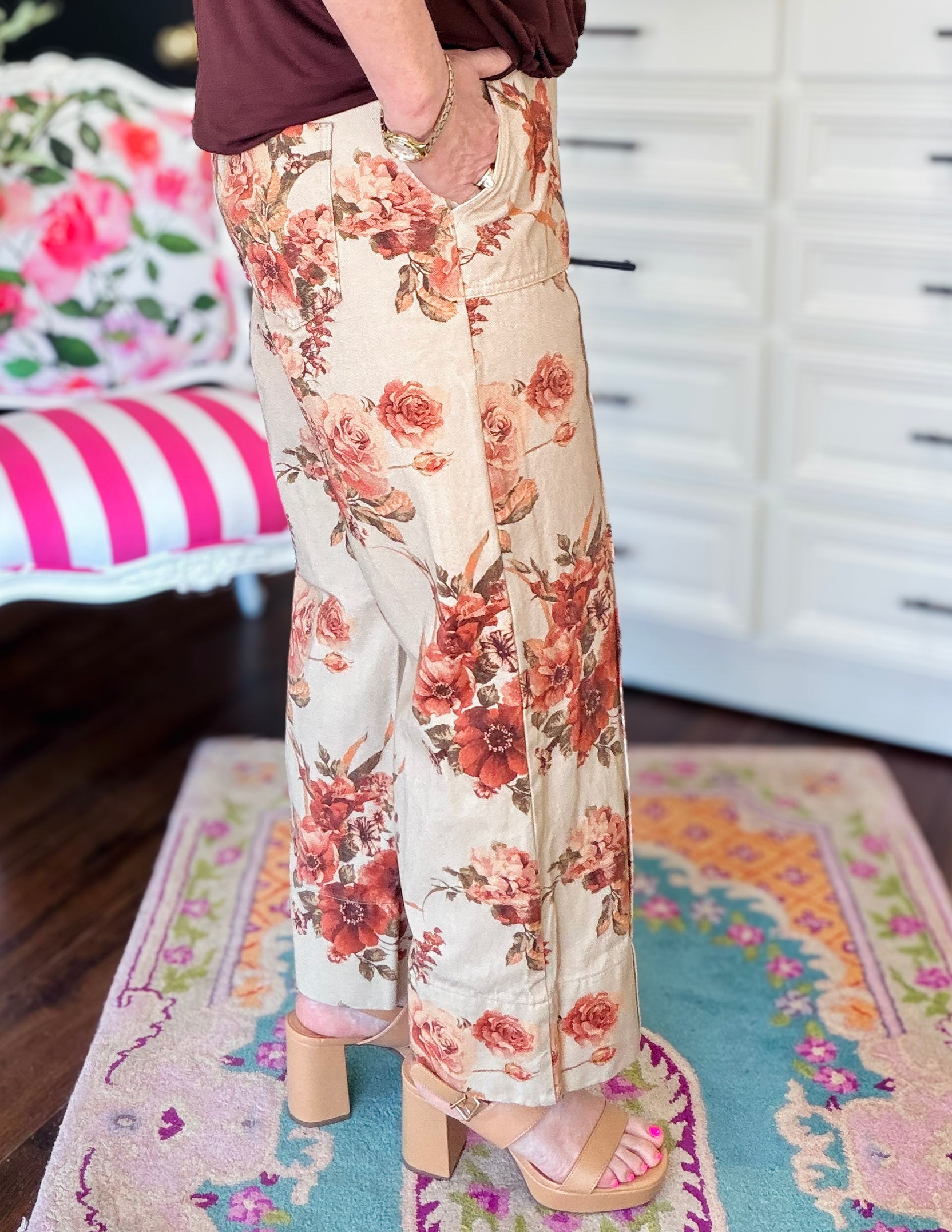 Sienna Petal Denim Pants-Taupe