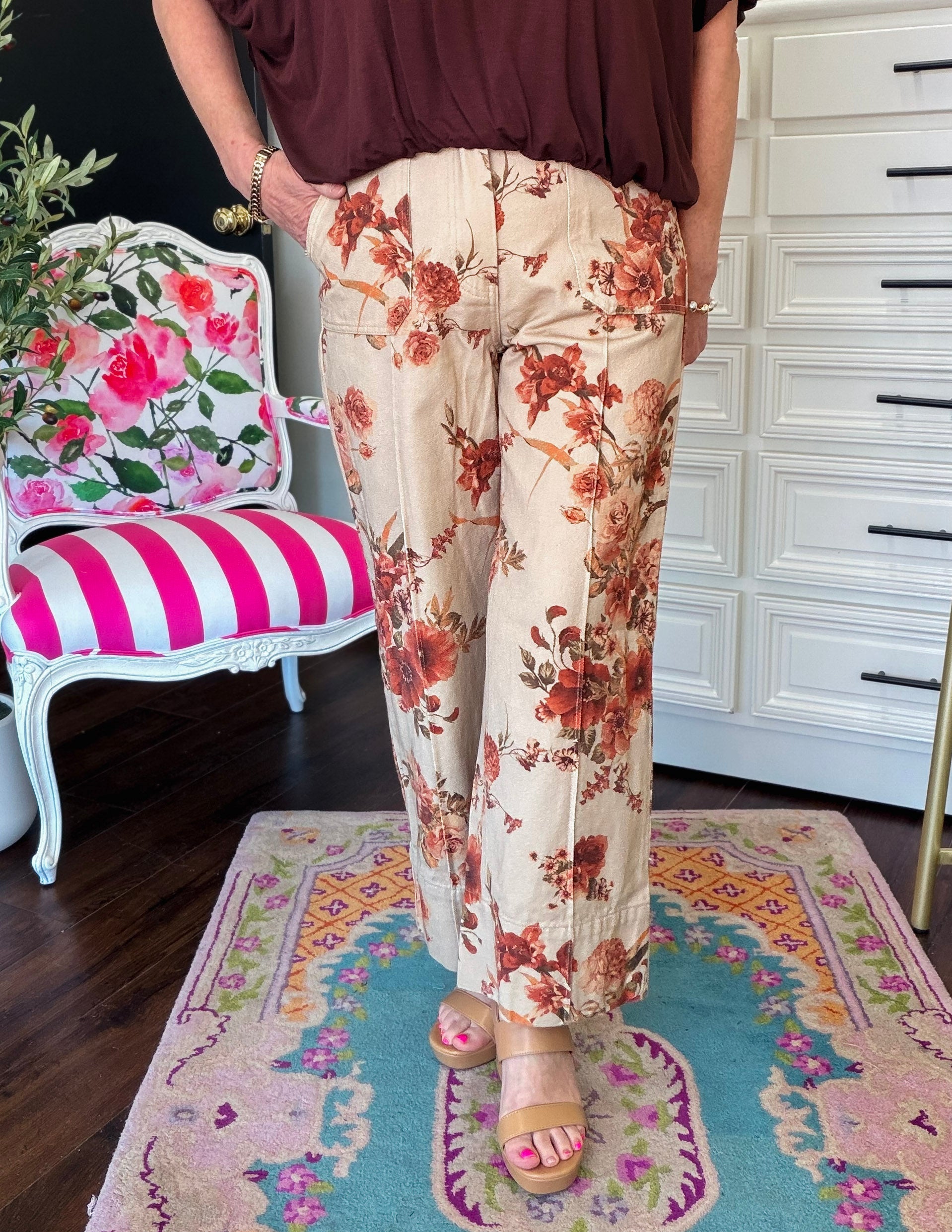 Sienna Petal Denim Pants-Taupe