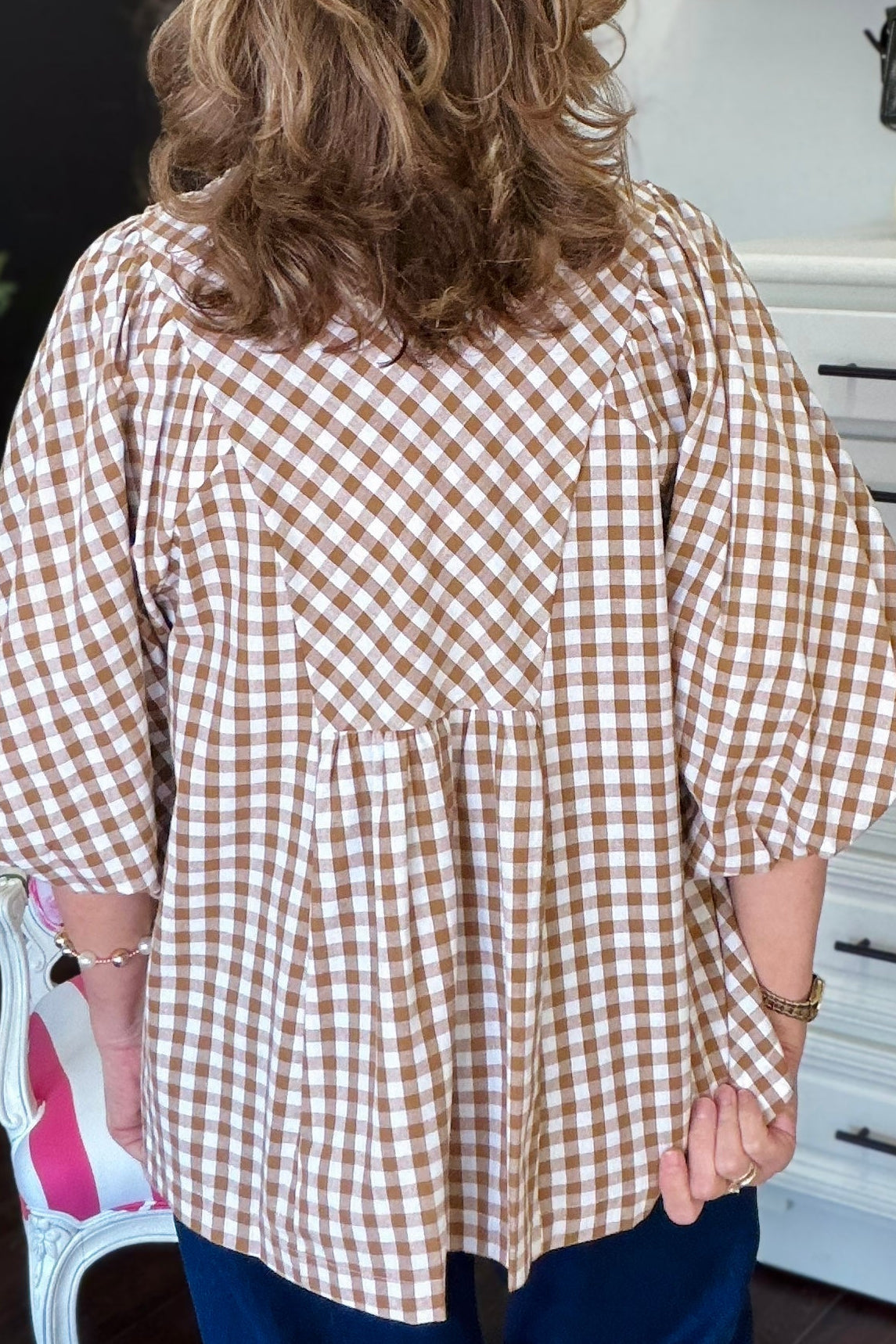 The Ruth Gingham Blouse-Brown