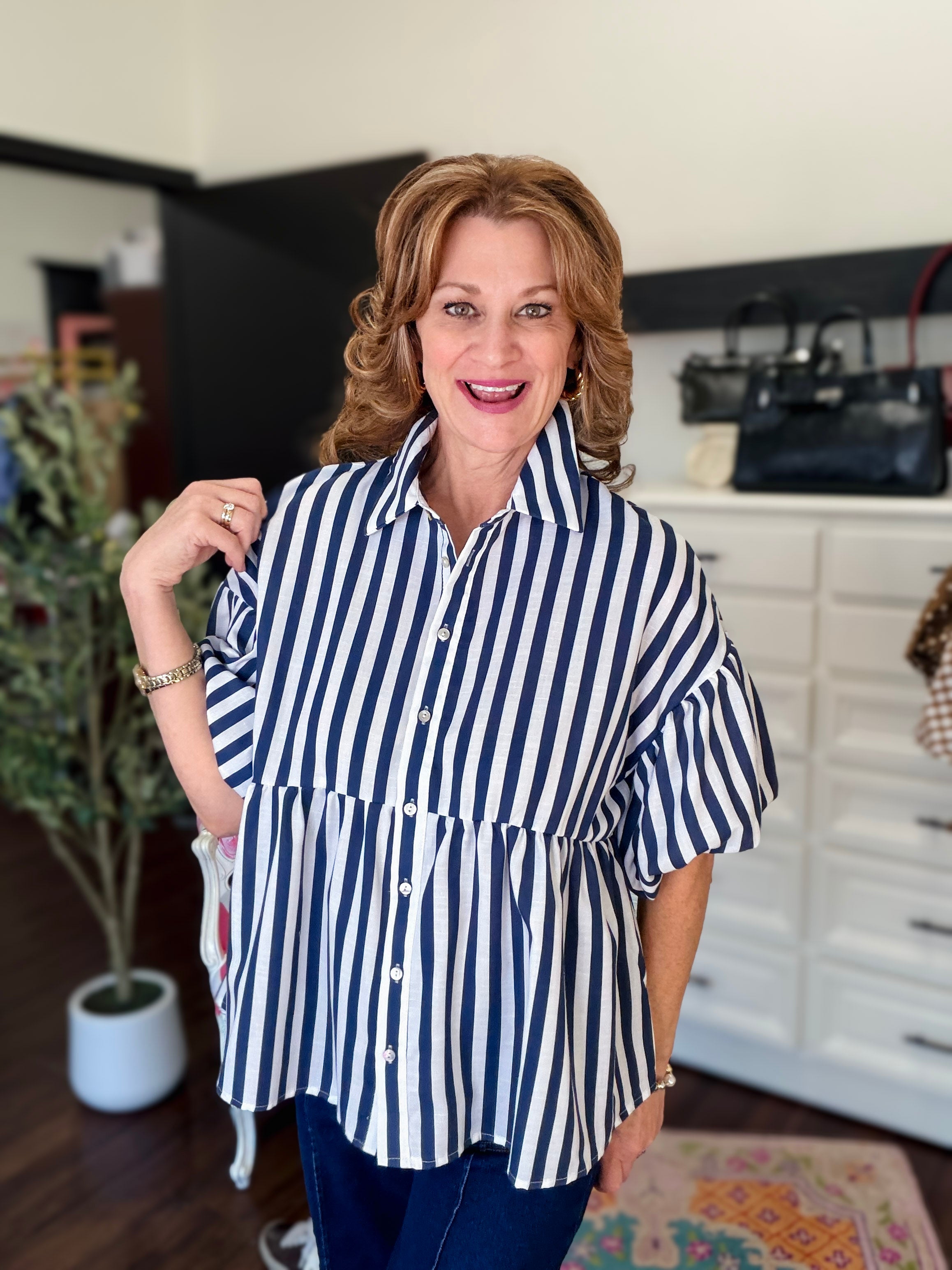 Marina Striped Puff Sleeve Blouse
