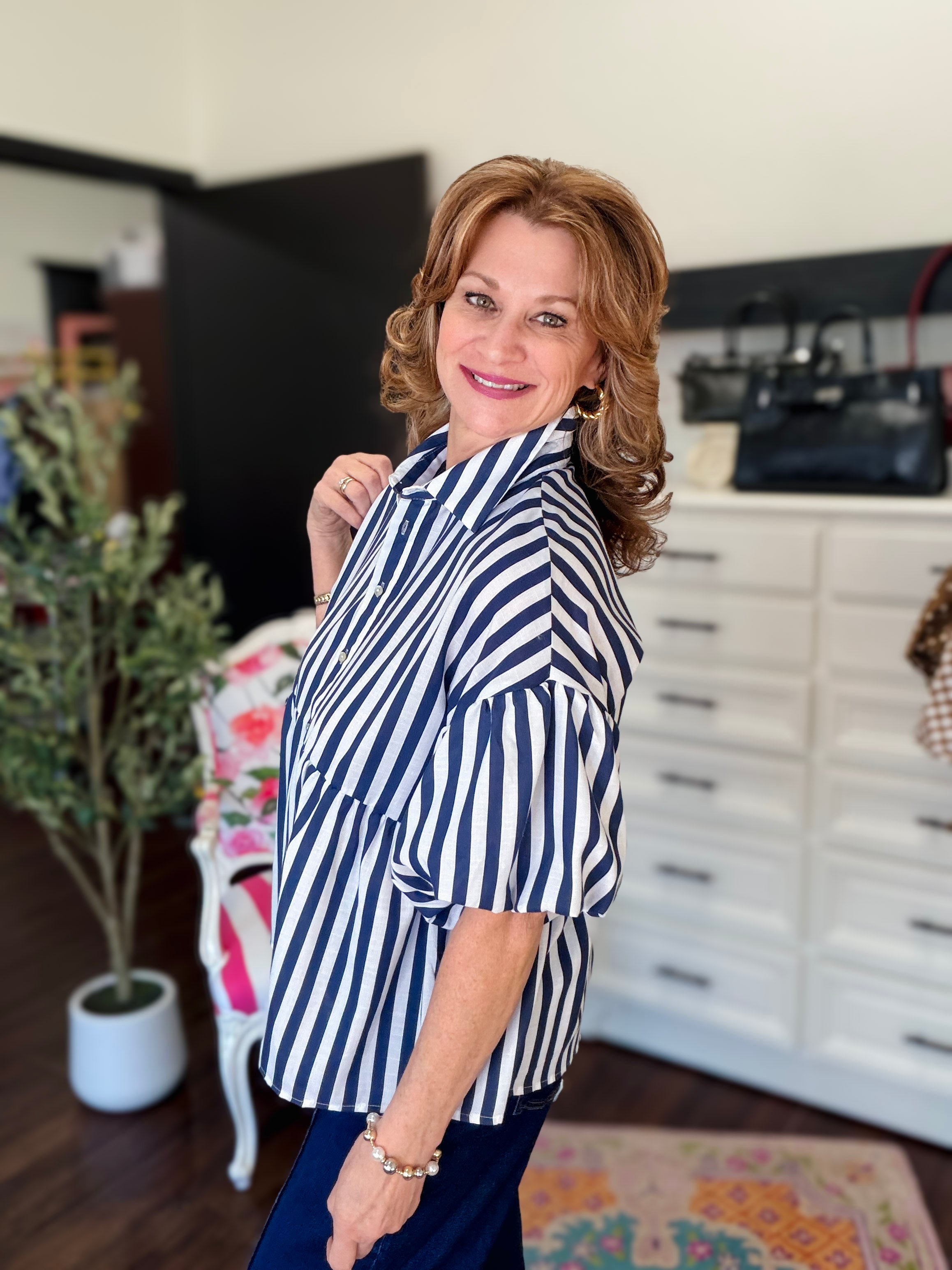 Marina Striped Puff Sleeve Blouse