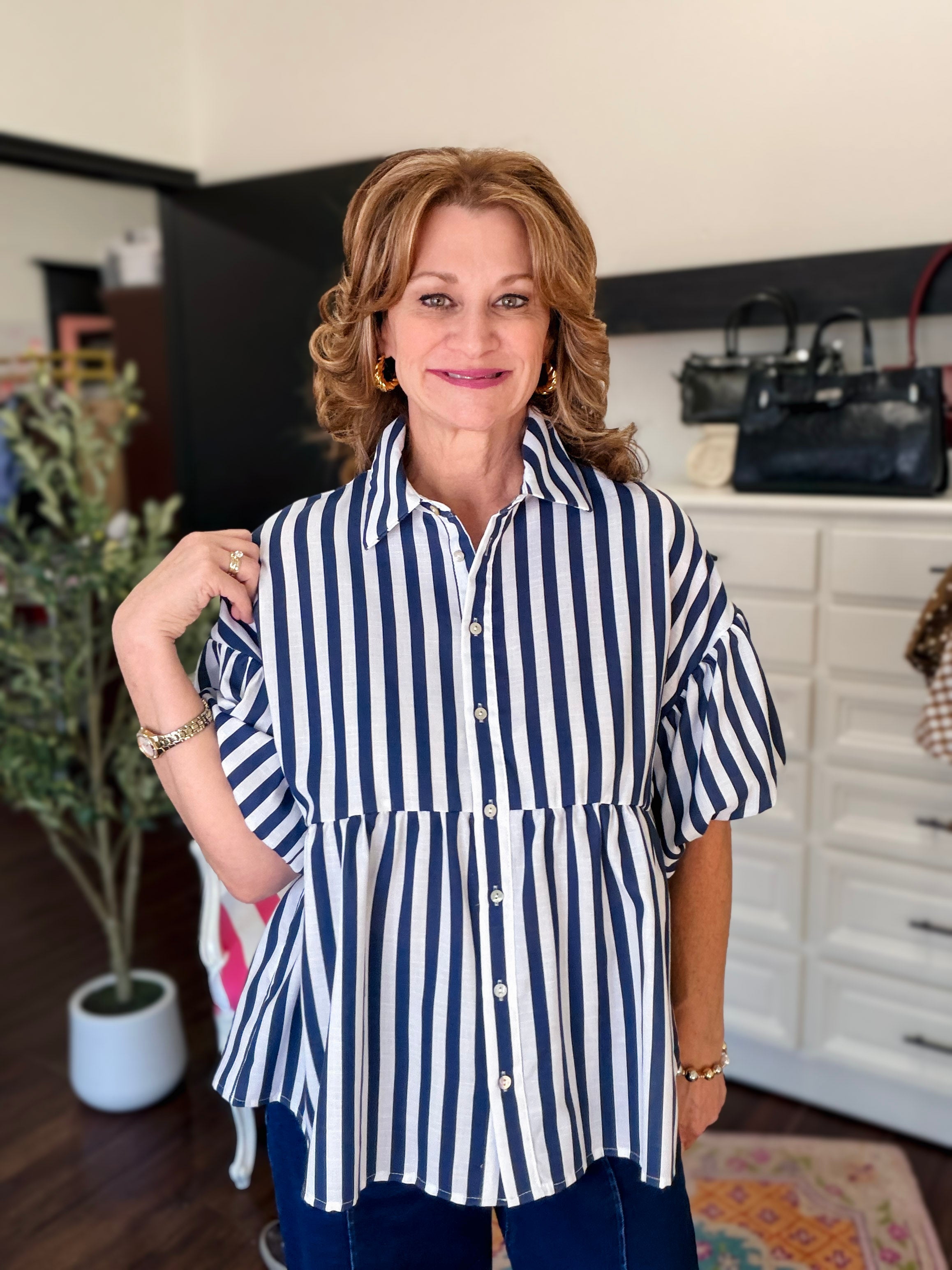 Marina Striped Puff Sleeve Blouse