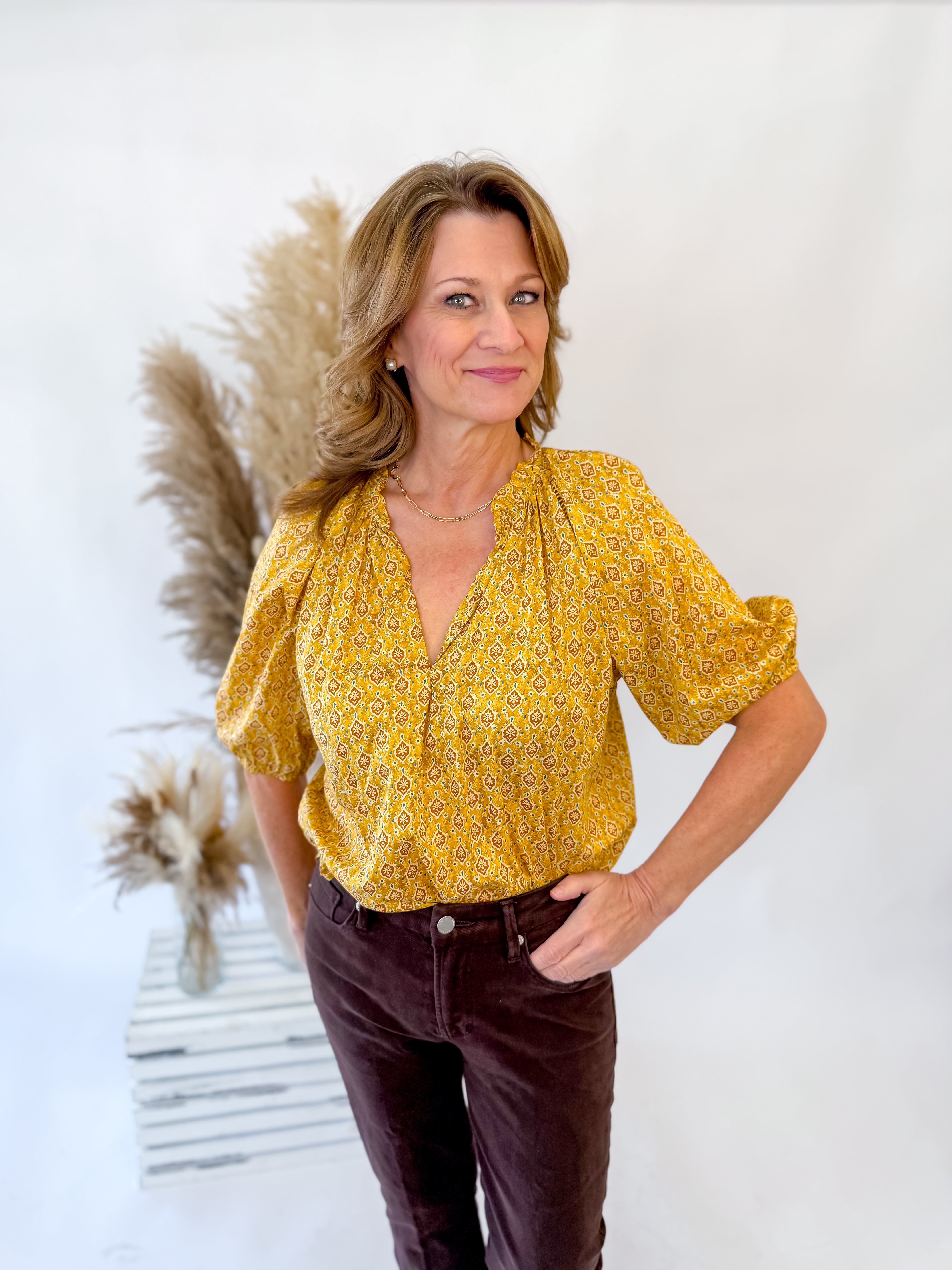 [Dear John] Costa Novely Top- Marigold Calico