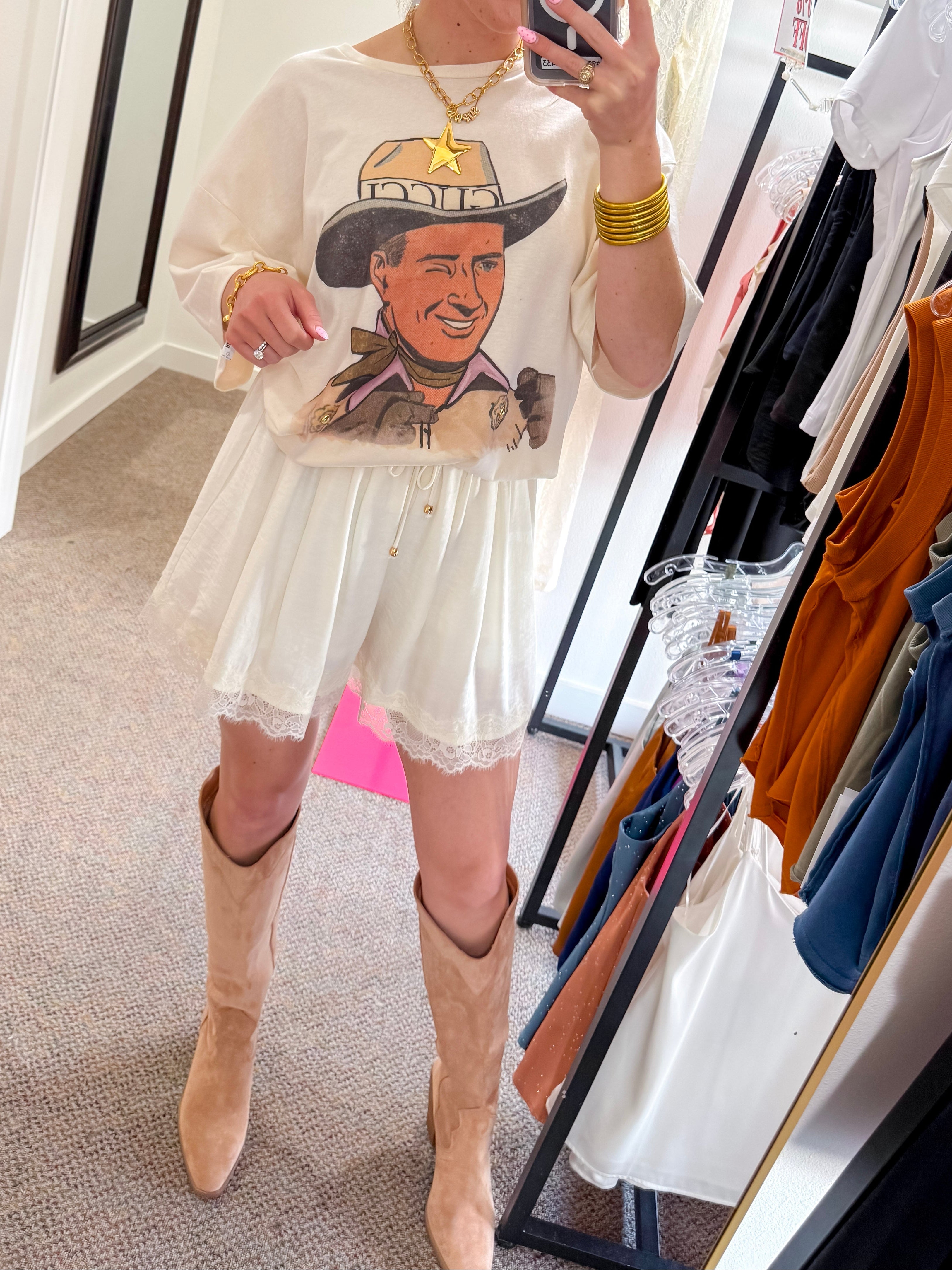 Eloise Lace Trim Shorts - Cream