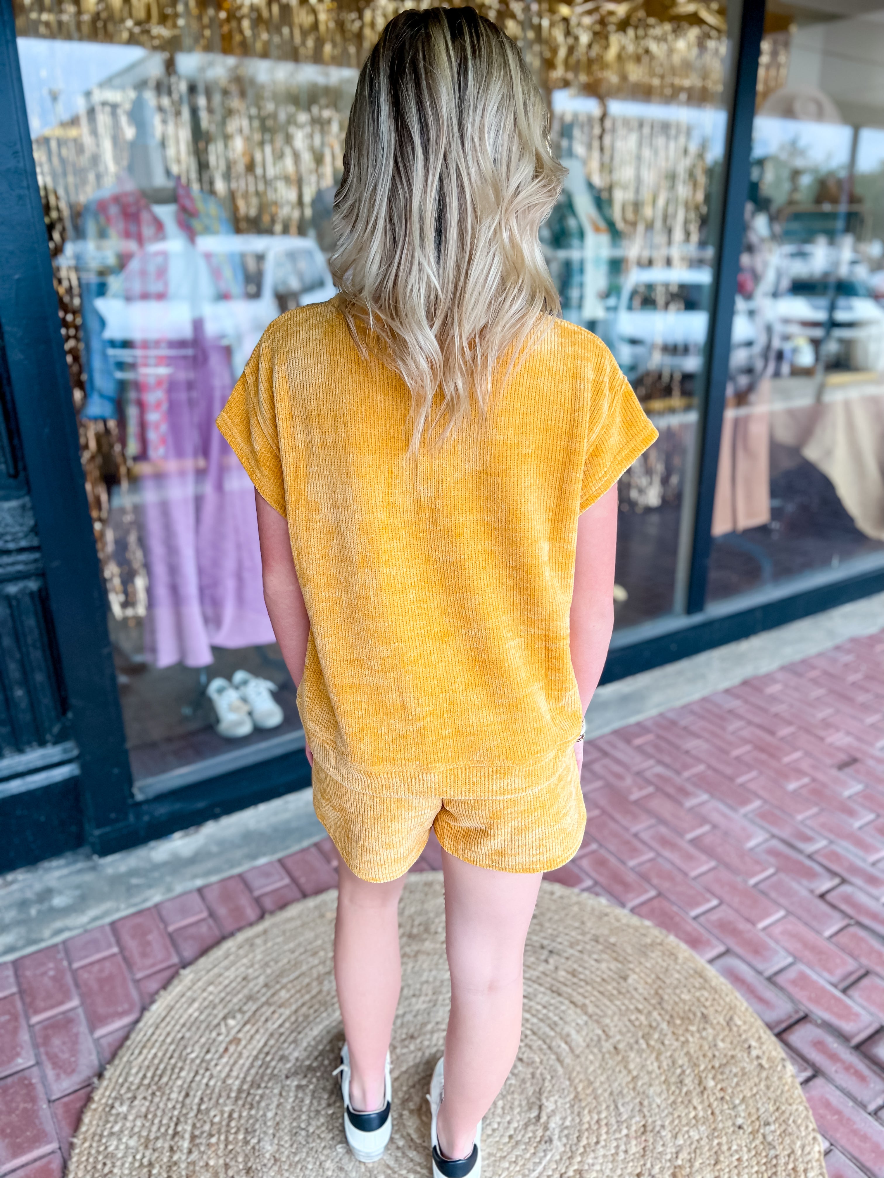 Chenille Short Sleeve Top-Gold