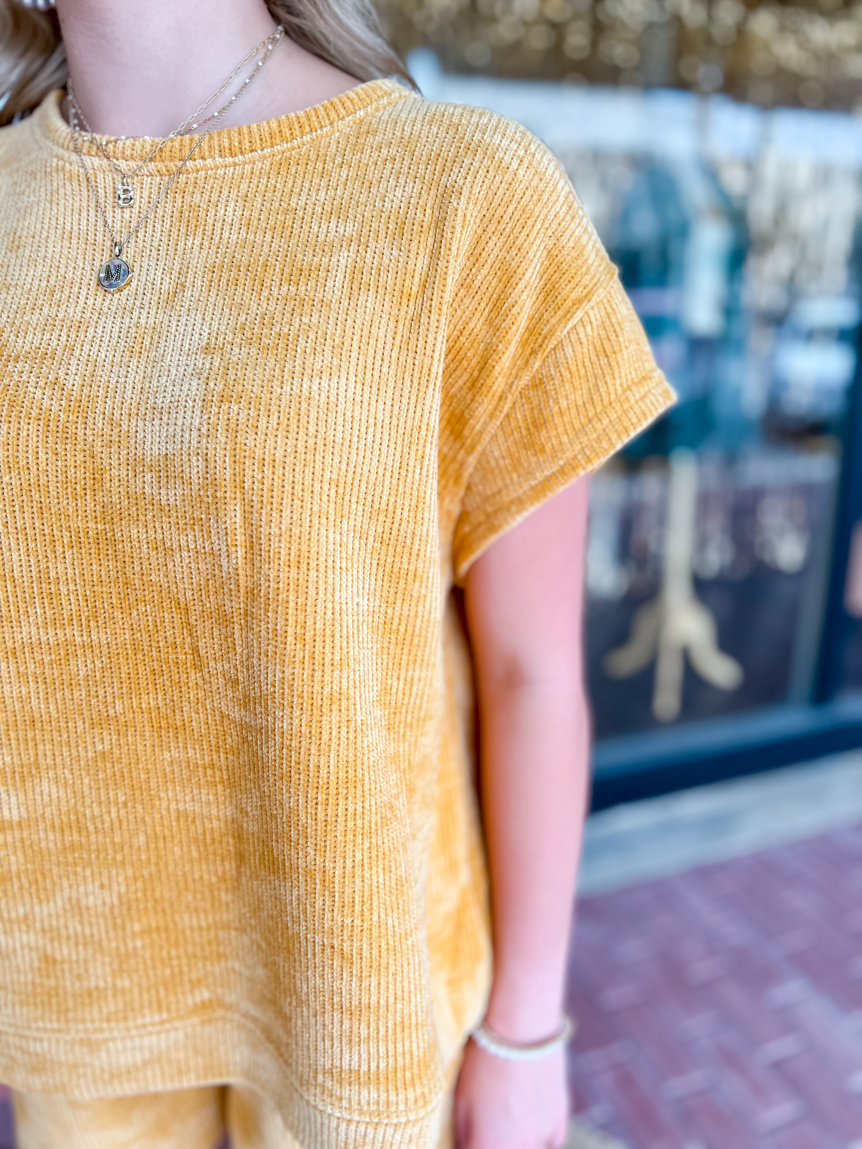 Chenille Short Sleeve Top-Gold