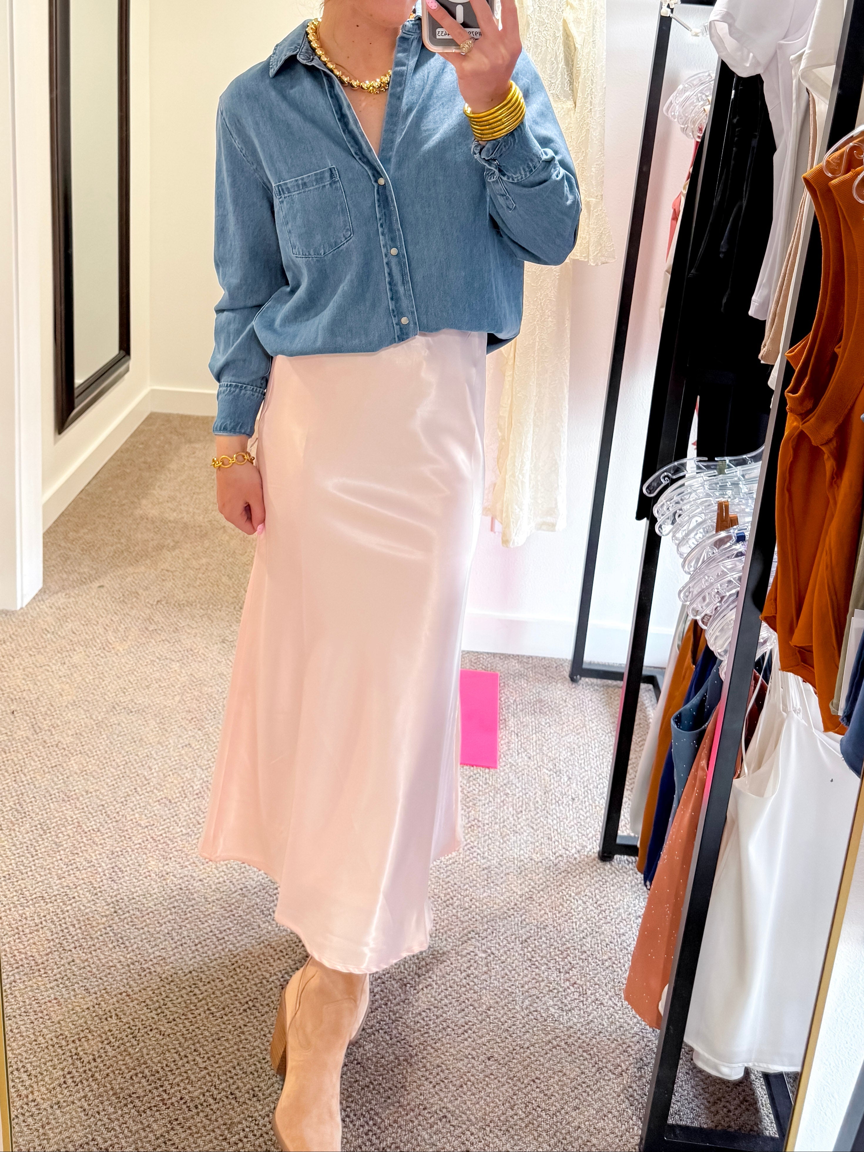Soft Spoken Satin Skirt- Pink