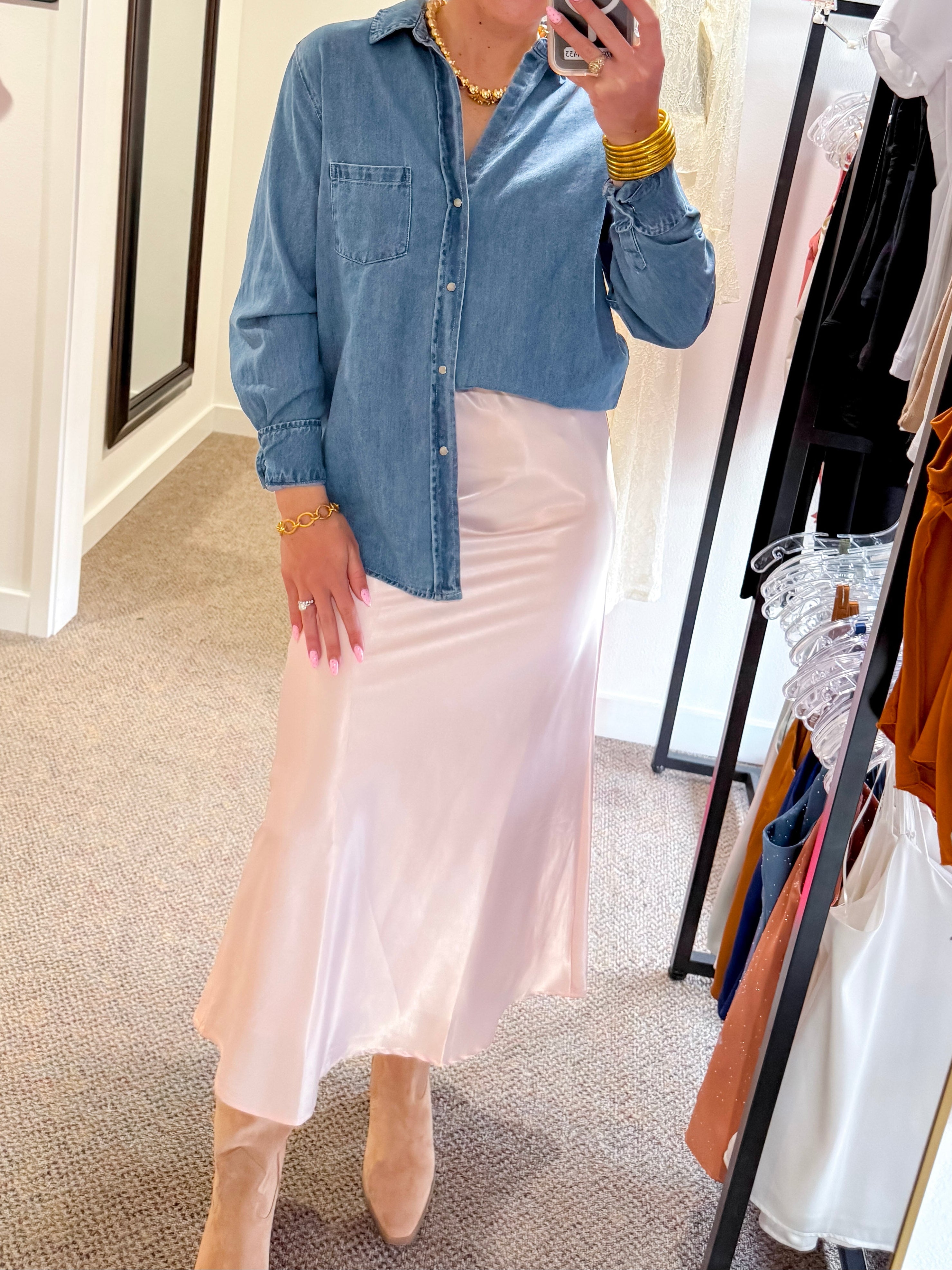 Soft Spoken Satin Skirt- Pink