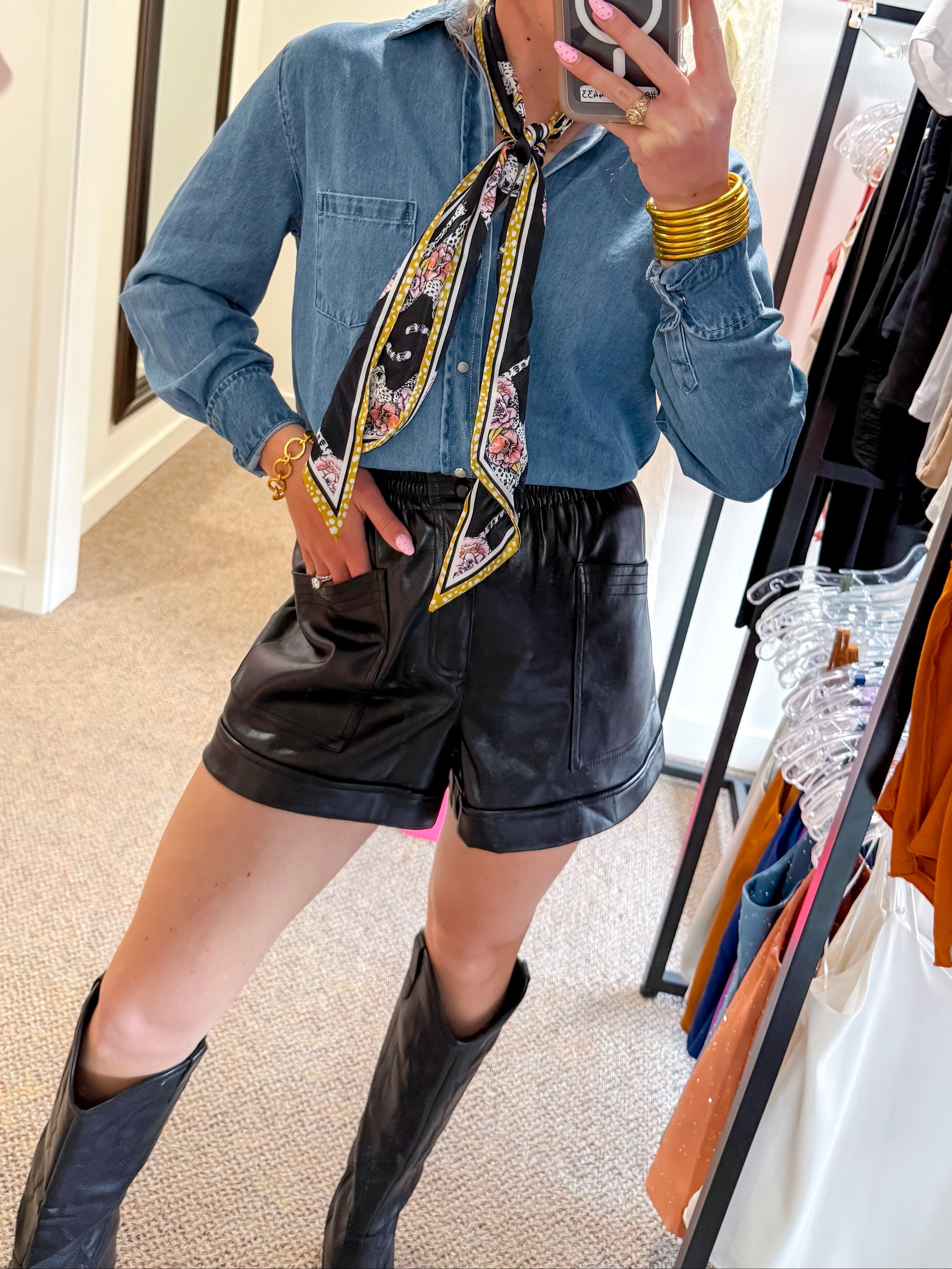 [Elan]Aria Leather Shorts- Black