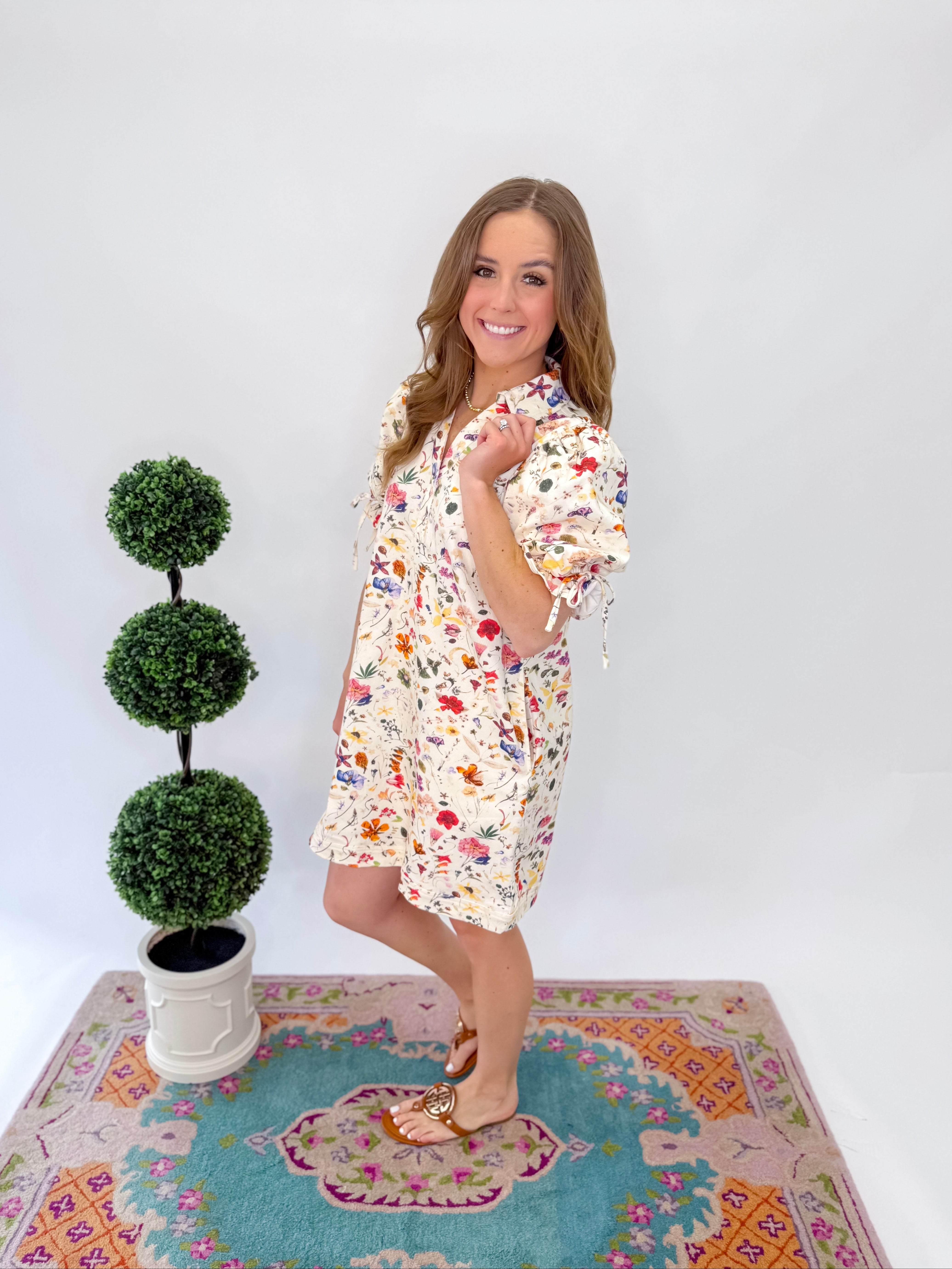 Savannah Bloom Mini Dress - Cream