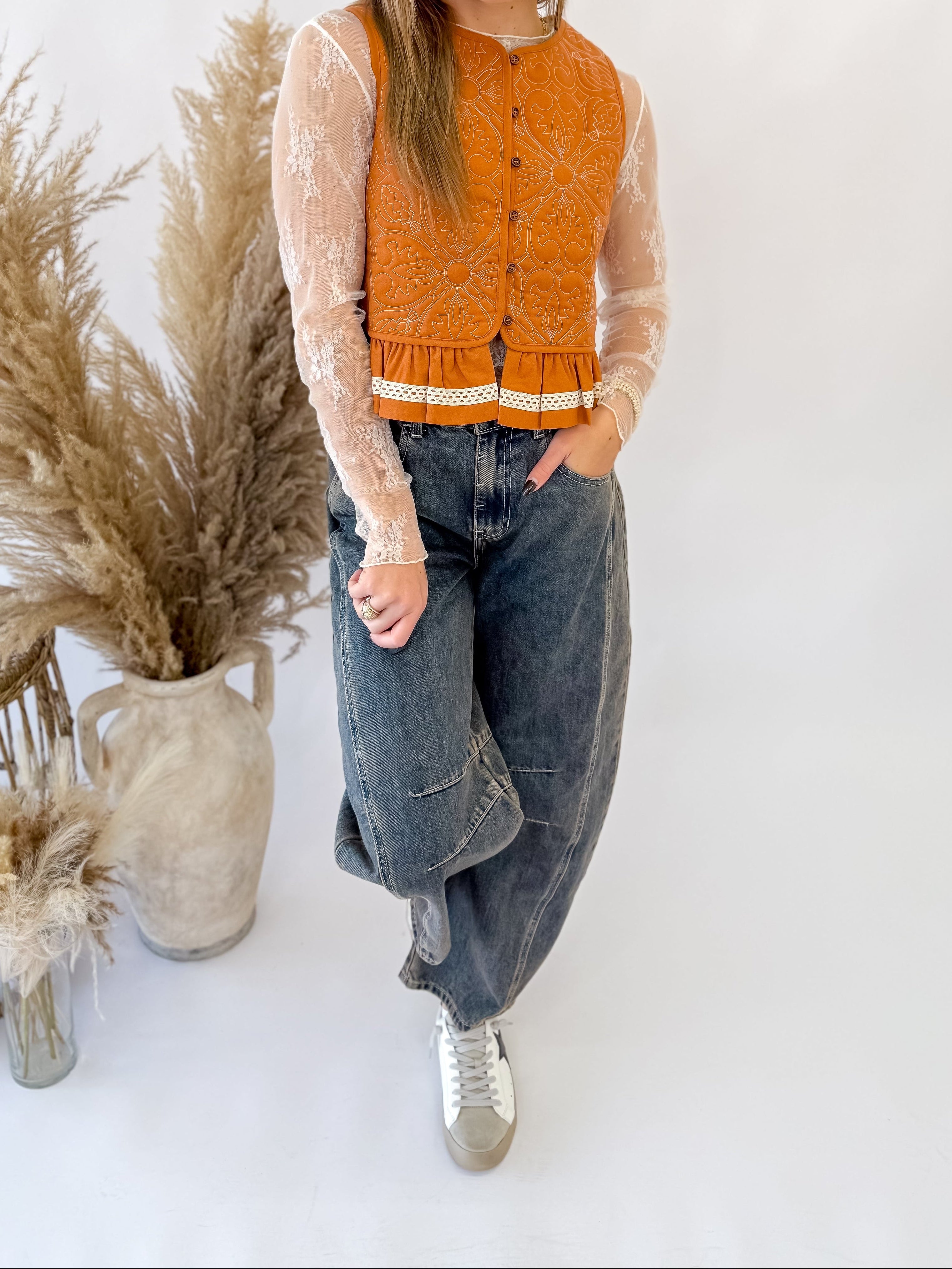 Copper Rose Peplum Vest