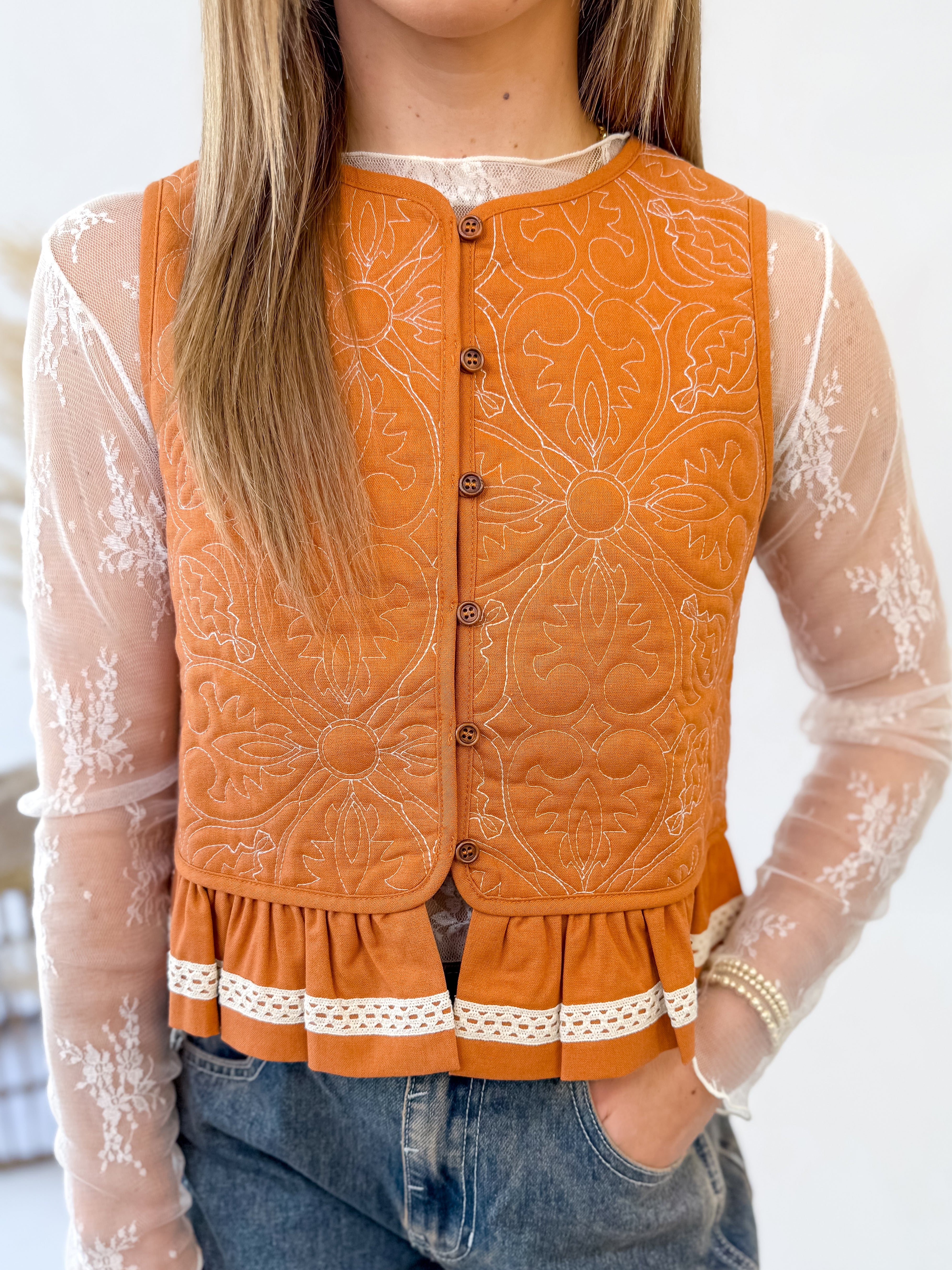 Copper Rose Peplum Vest