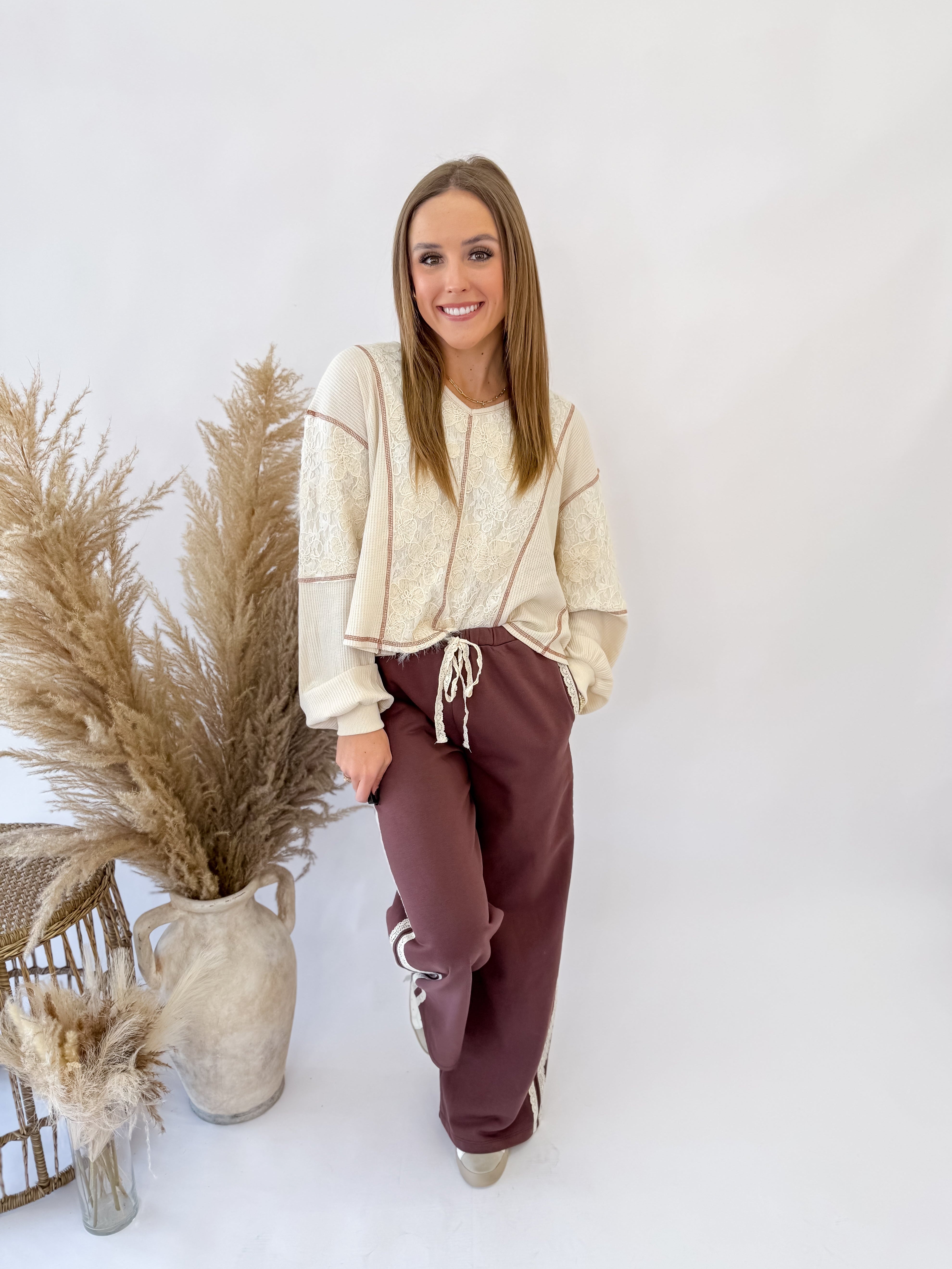 Chic Stripe & Lace Joggers