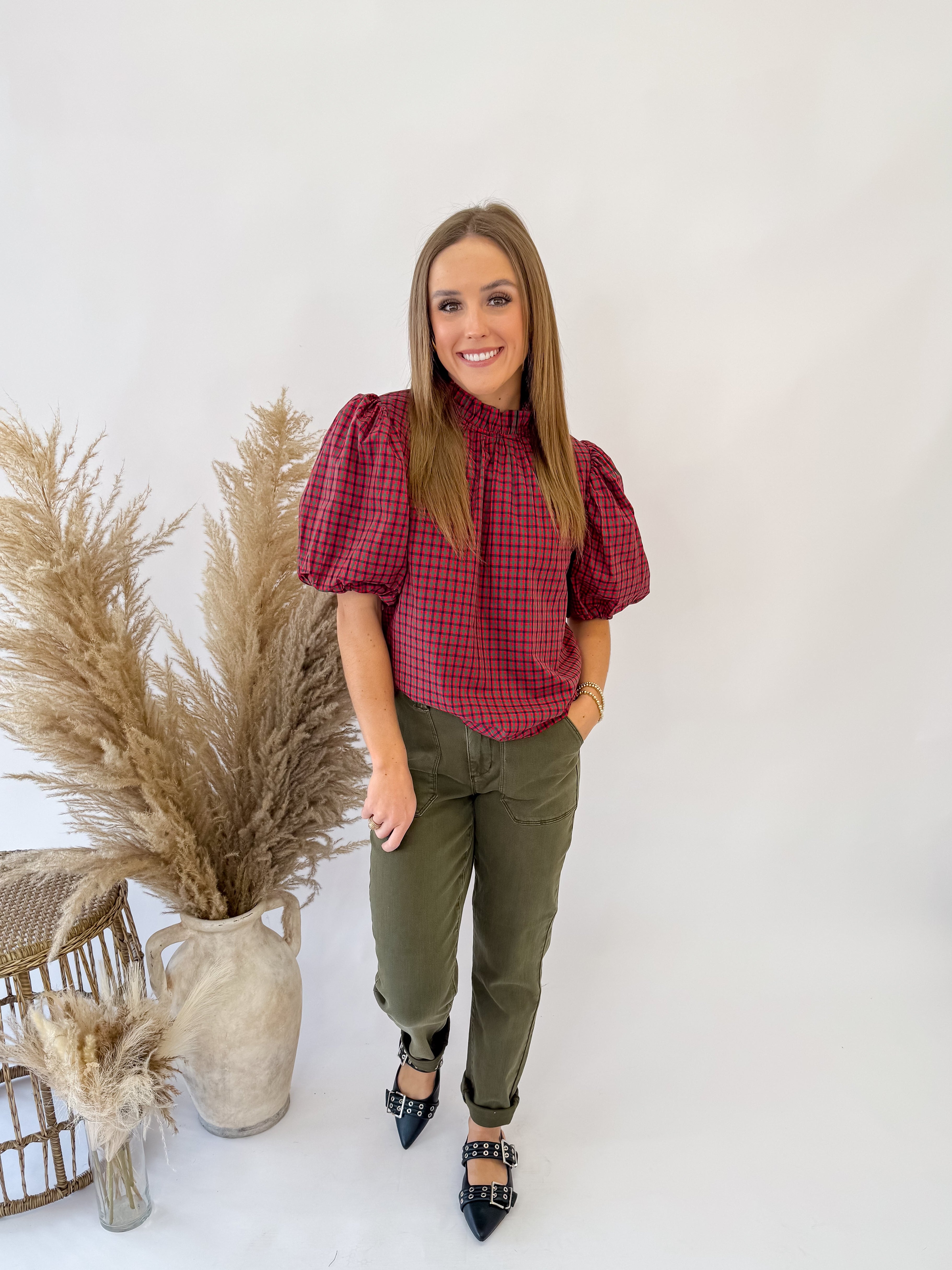 [Judy Blue] Aurora High Waist  Garment Dyed Cuffed Jean-Ankle- DK Forest