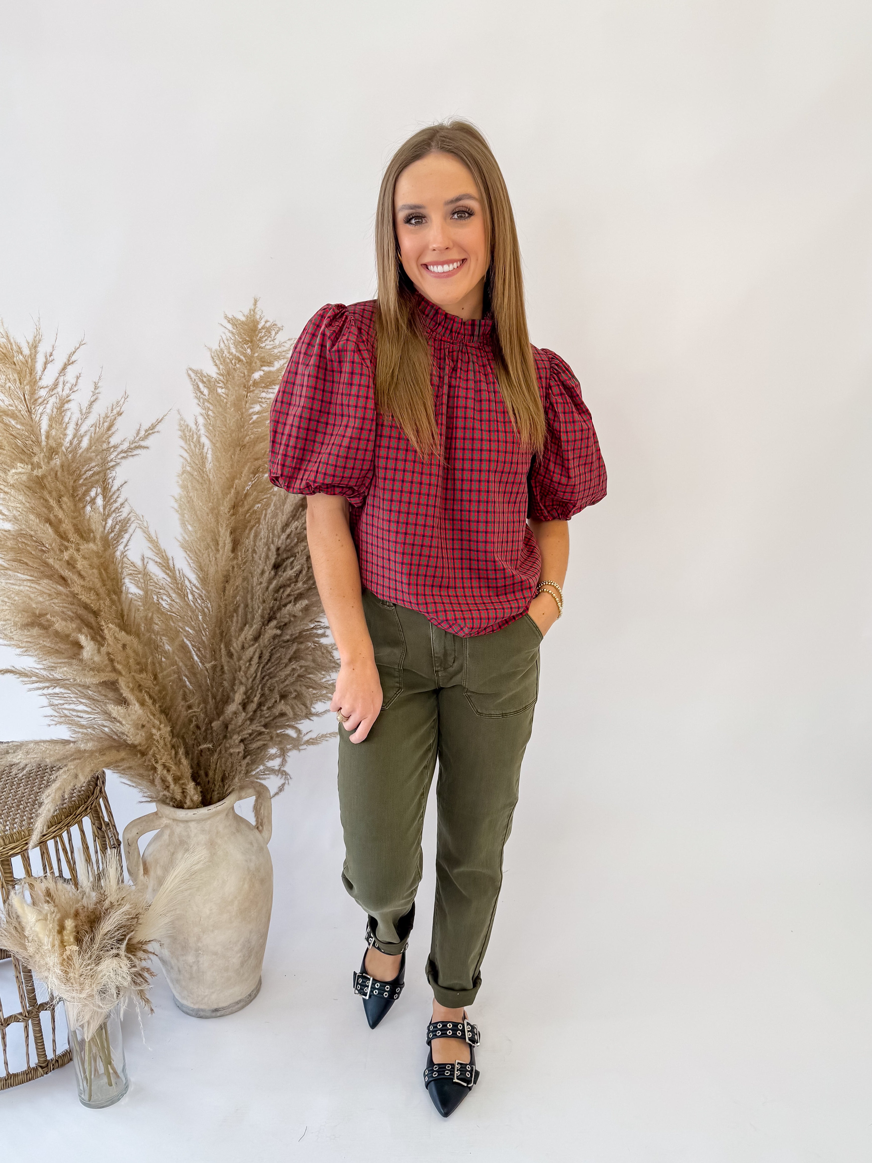 Plaid and Poise Top