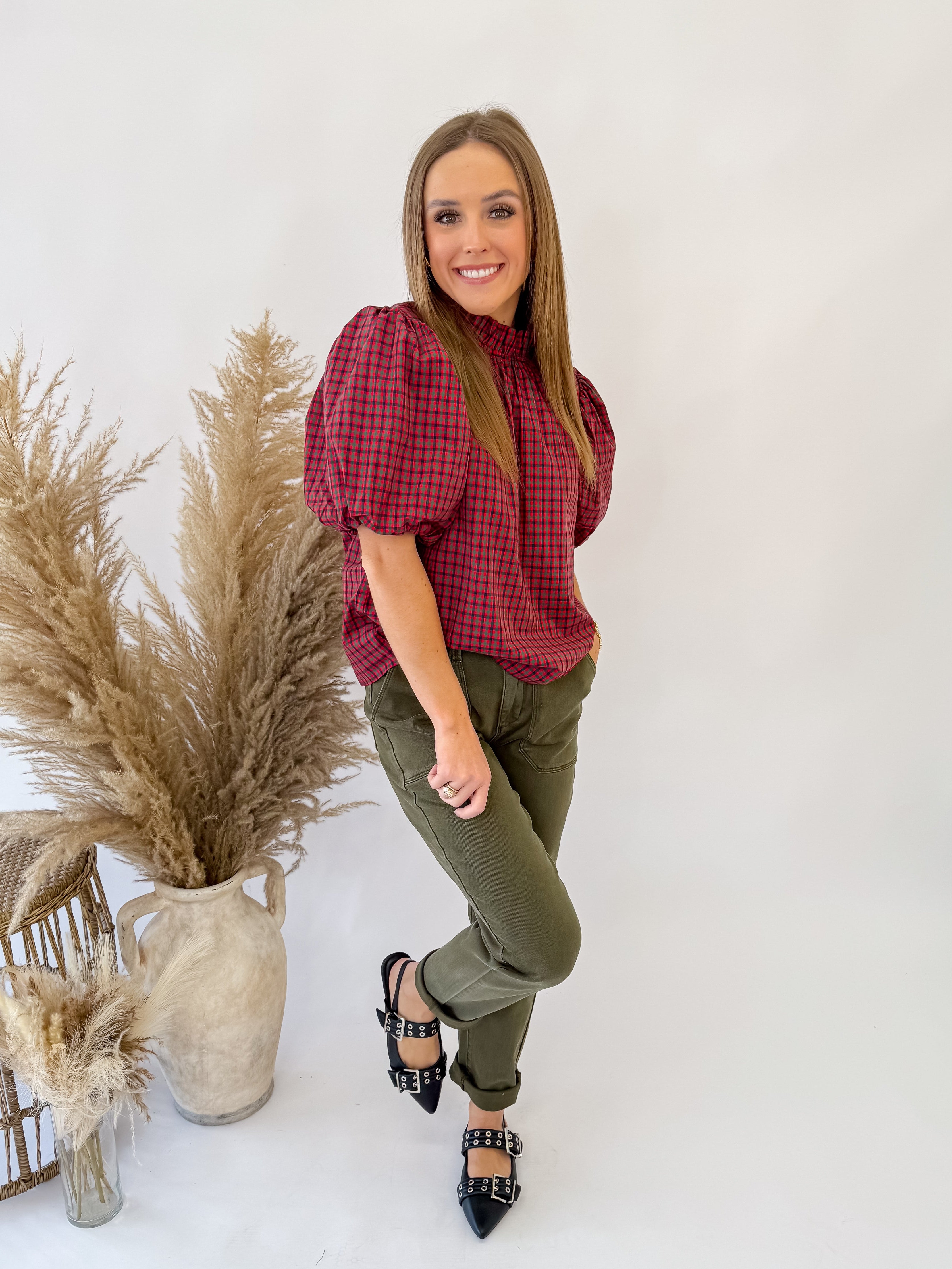 [Judy Blue] Aurora High Waist  Garment Dyed Cuffed Jean-Ankle- DK Forest