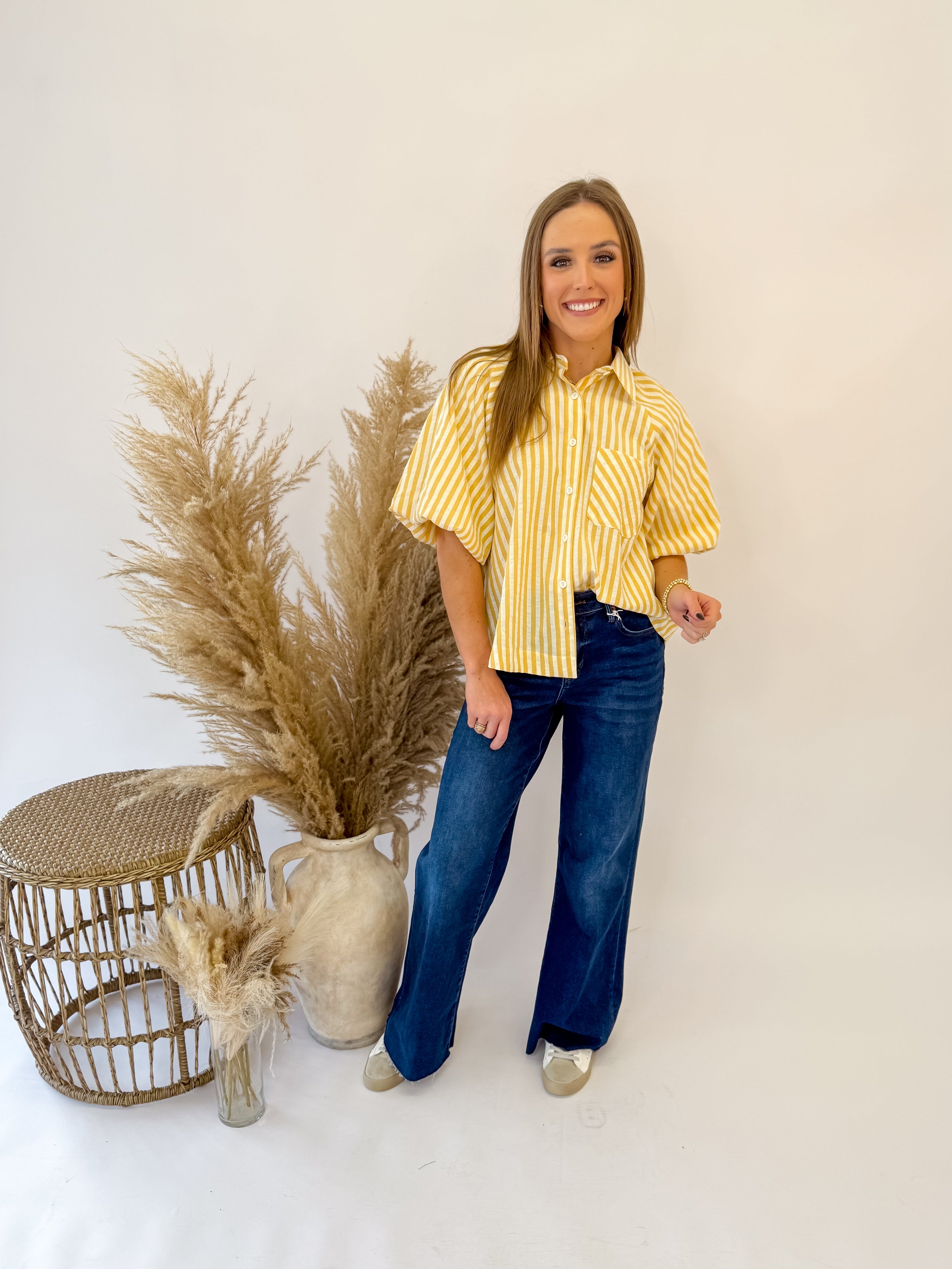 Golden Hour Striped Shirt-Mustard