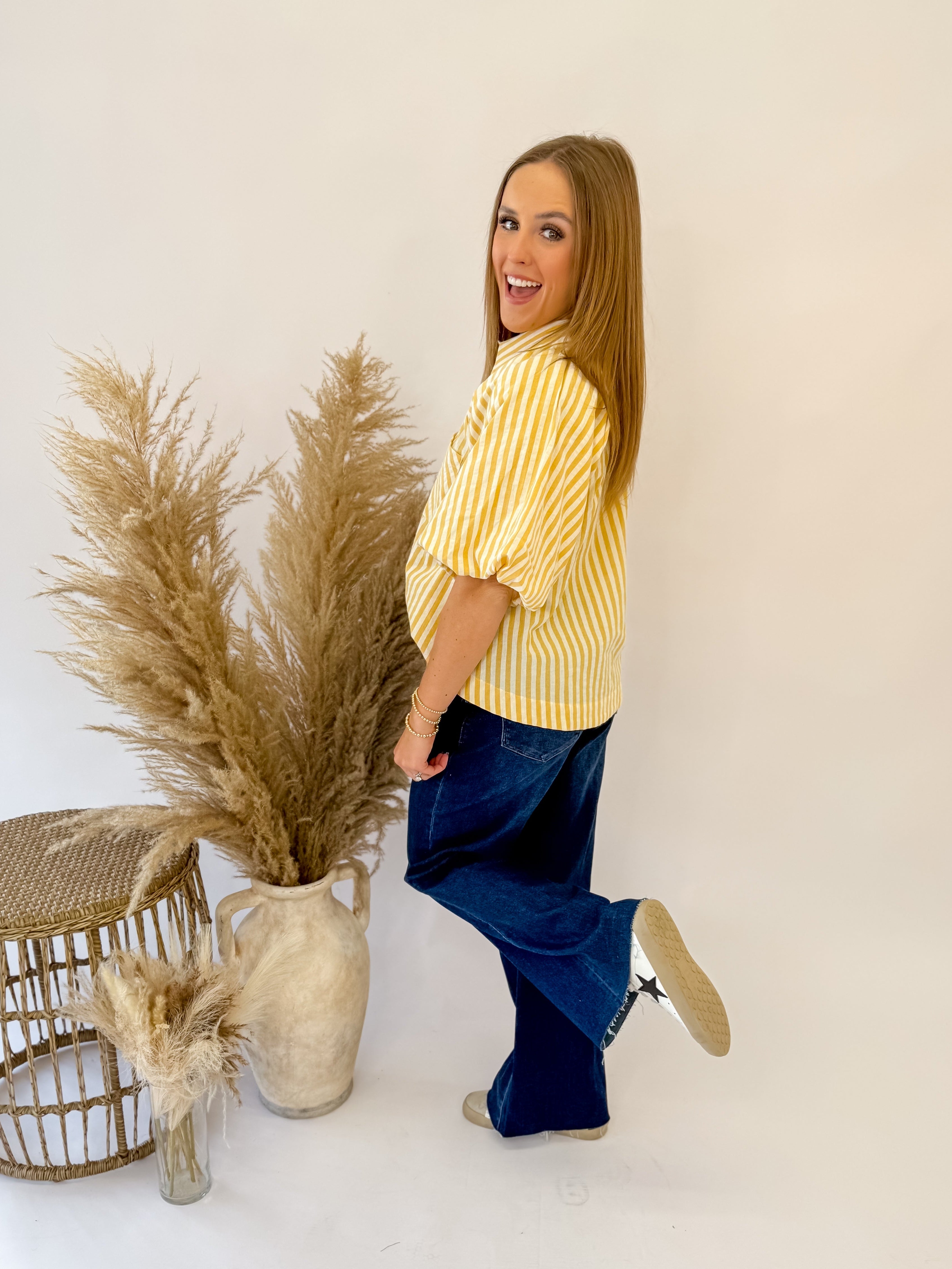 Golden Hour Striped Shirt-Mustard