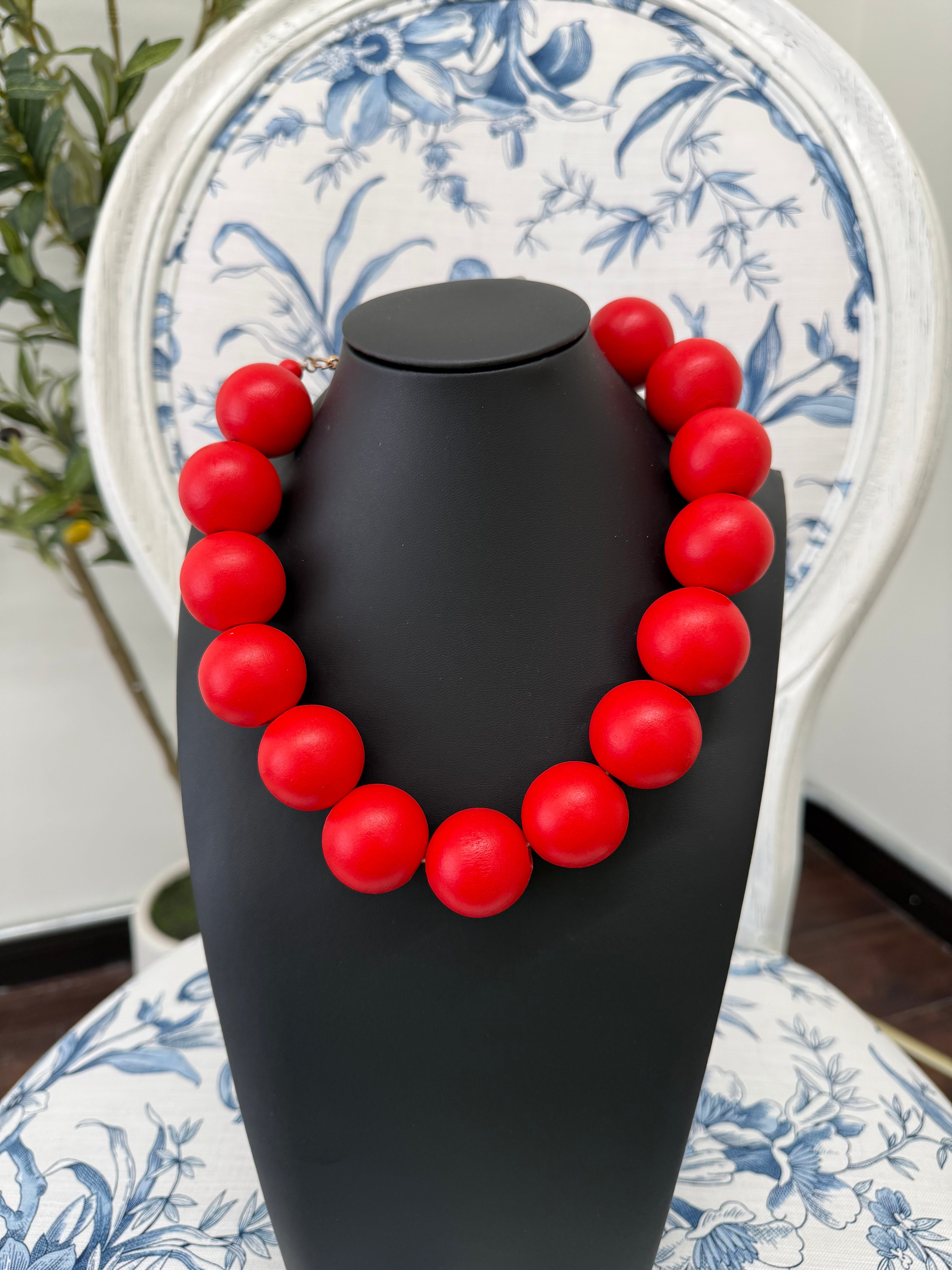 Chunky Bead Necklace-Red