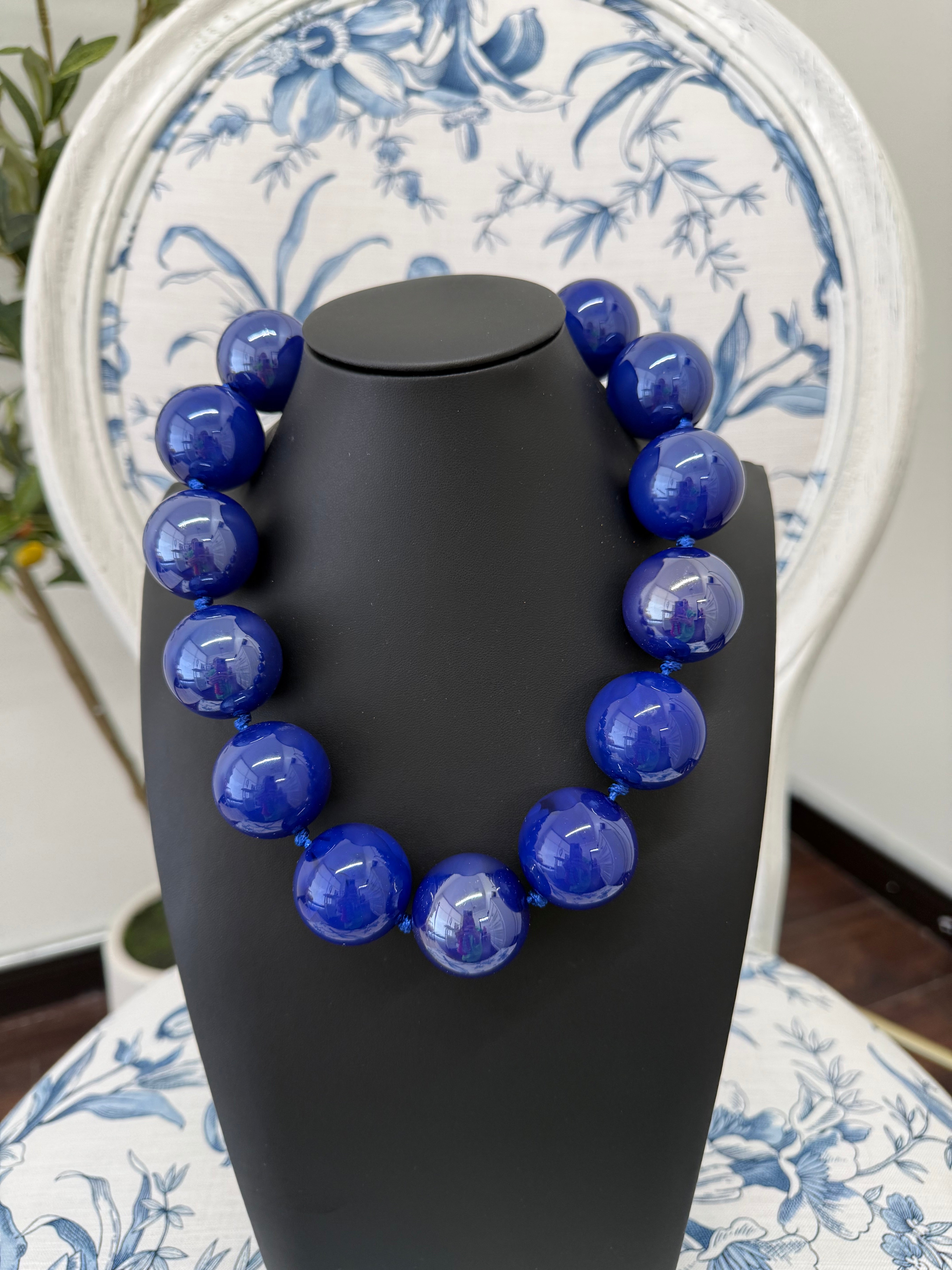 Chunky Bead Necklace-Cobalt Blue