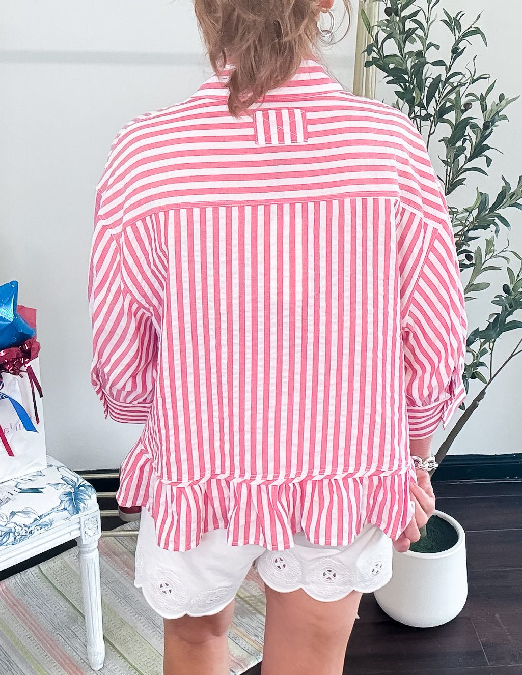 A Little Something Extra Striped Button Down - Red