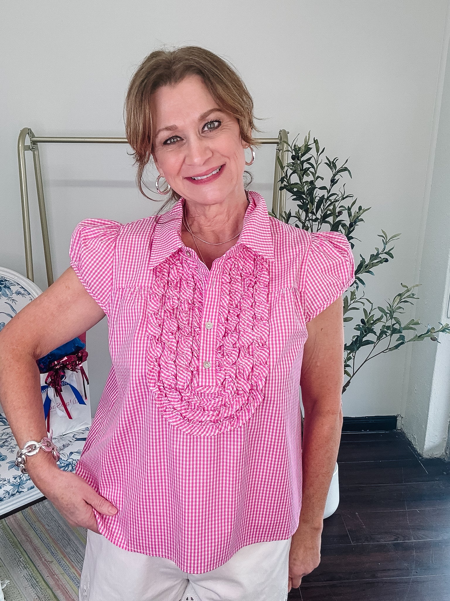 Charming Gingham Top-Pink