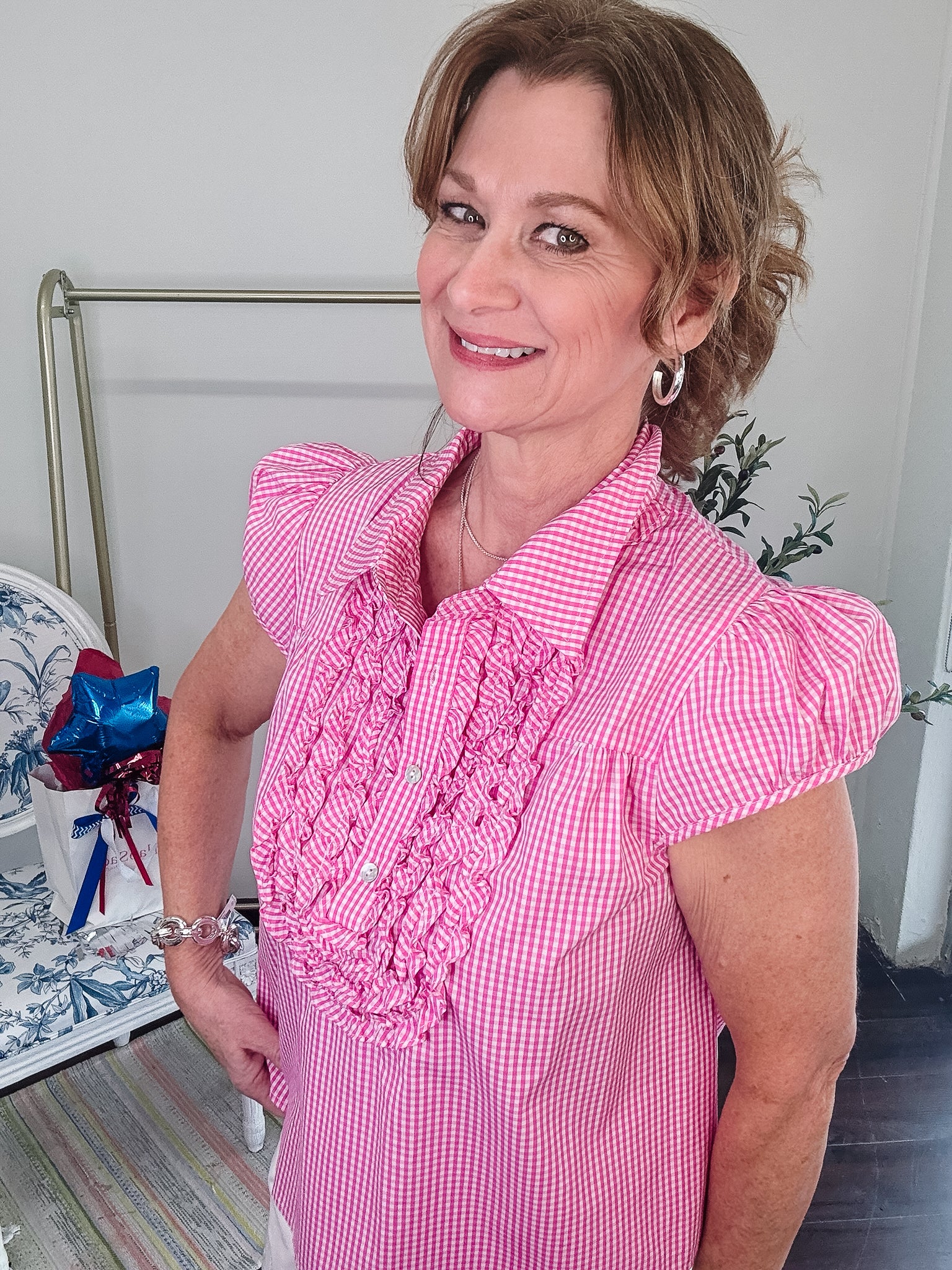 Charming Gingham Top-Pink