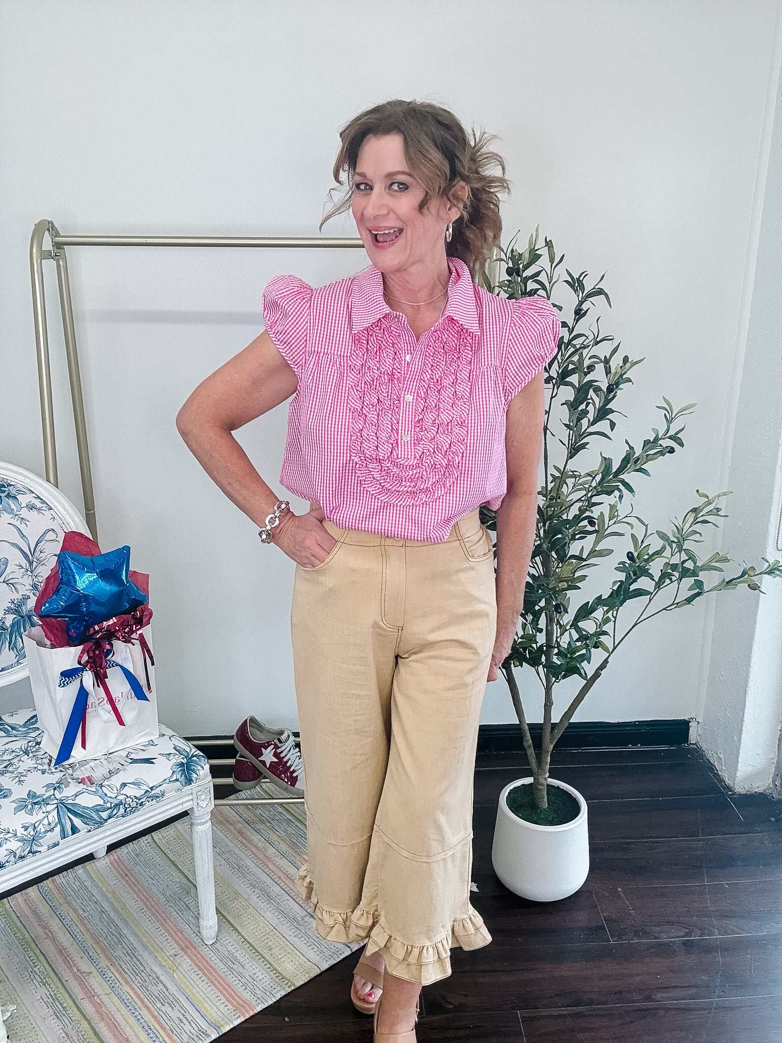 Charming Gingham Top-Pink