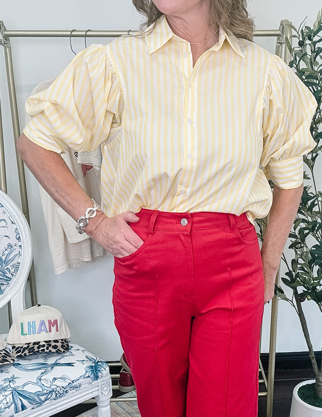 Cropped Denim Pants-Red