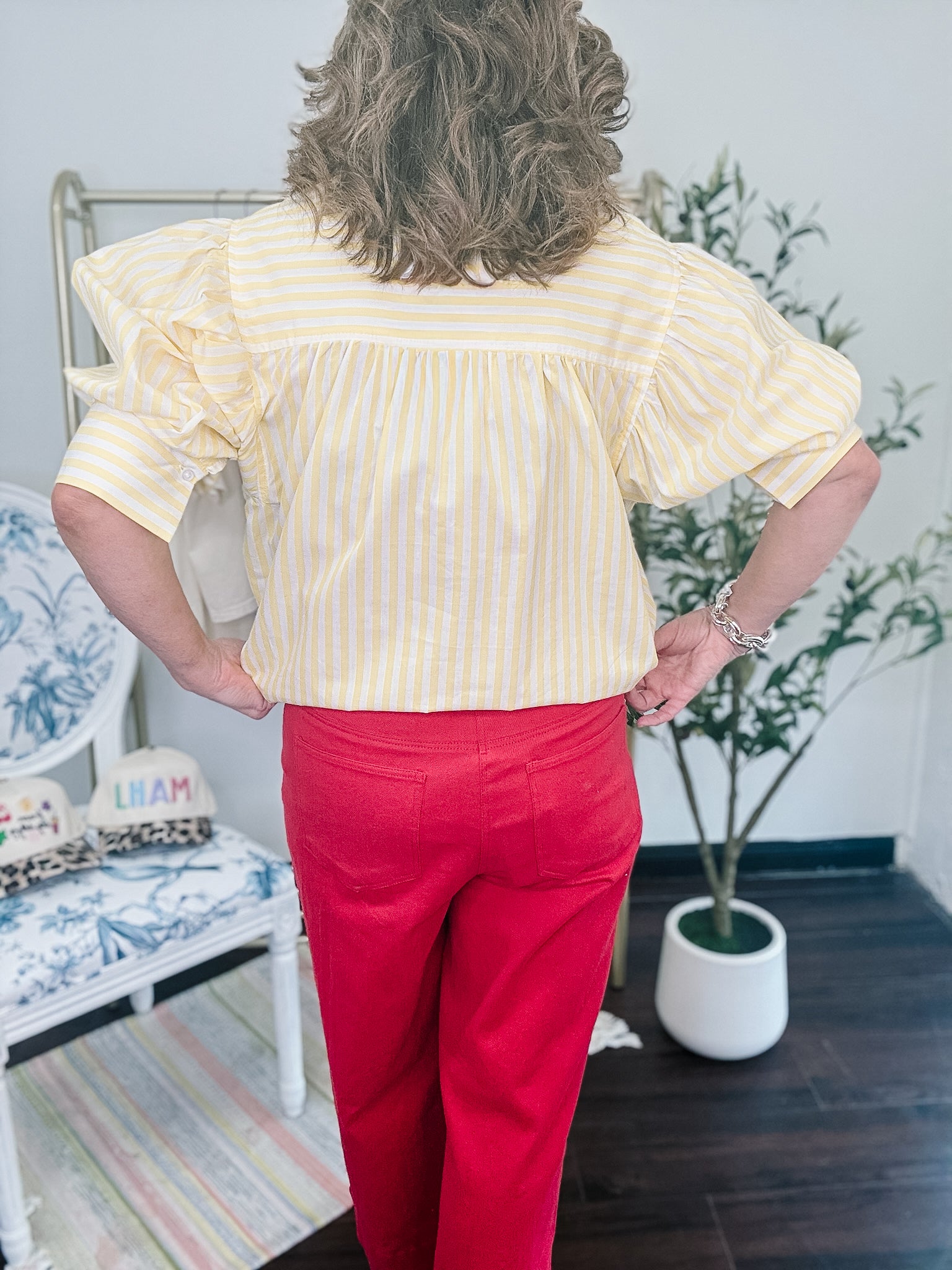 Cropped Denim Pants-Red