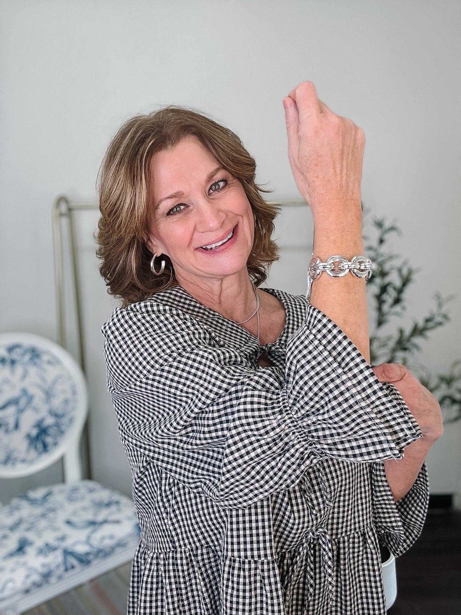 Black Gingham Peasant Top