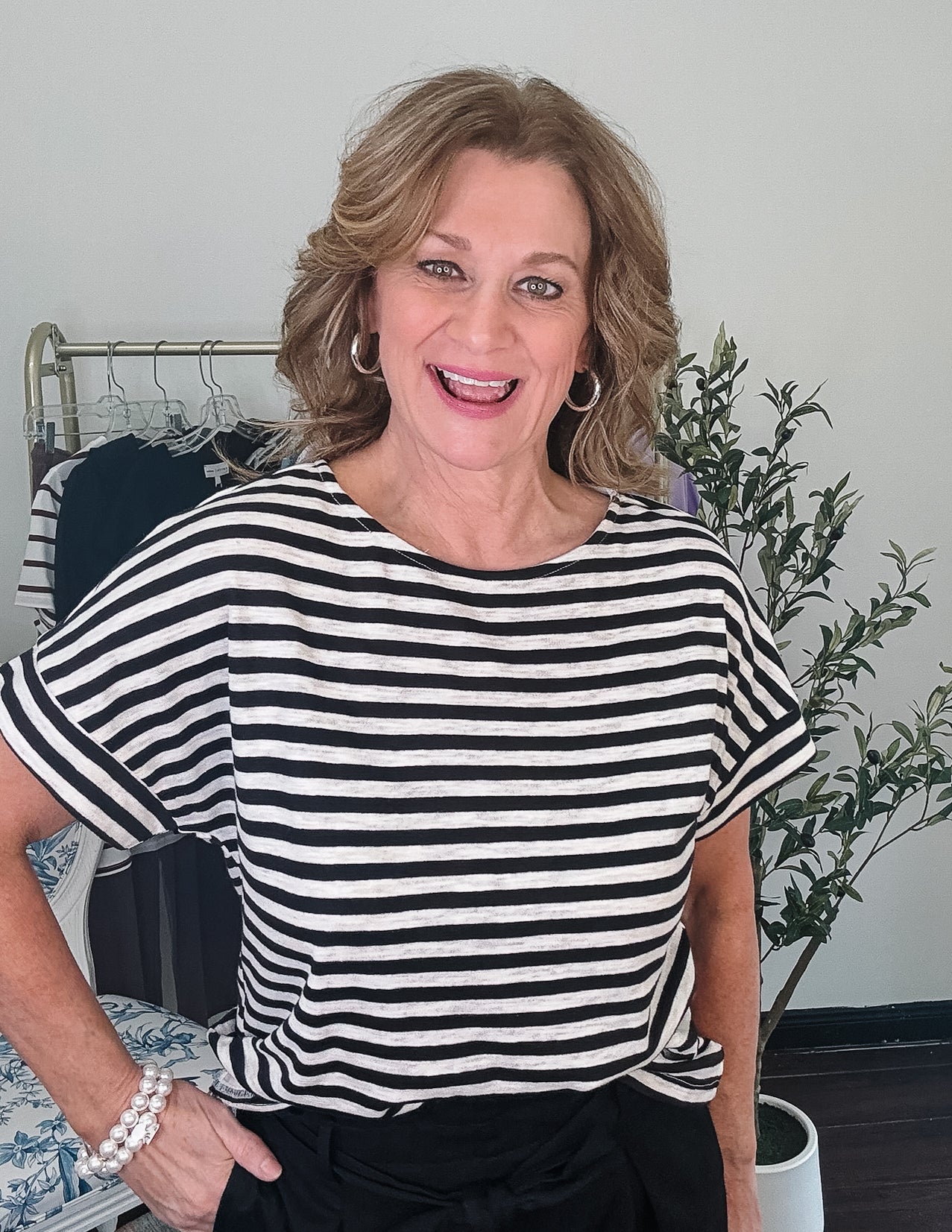 Knit Dolman Sleeve Tee with Boat Neck - Black