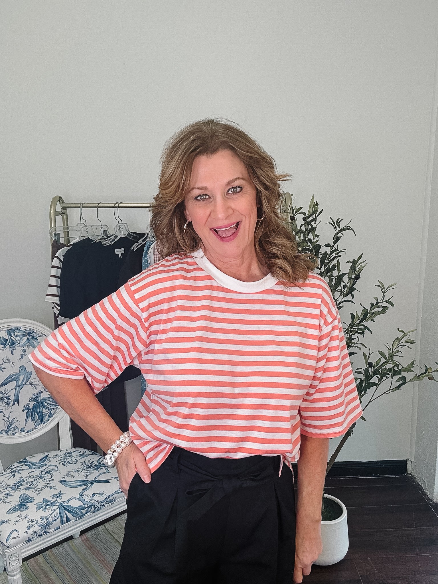 Coral Striped Tee
