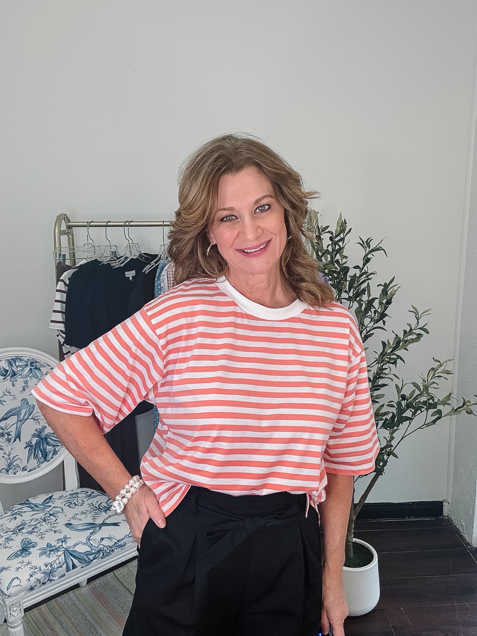 Coral Striped Tee