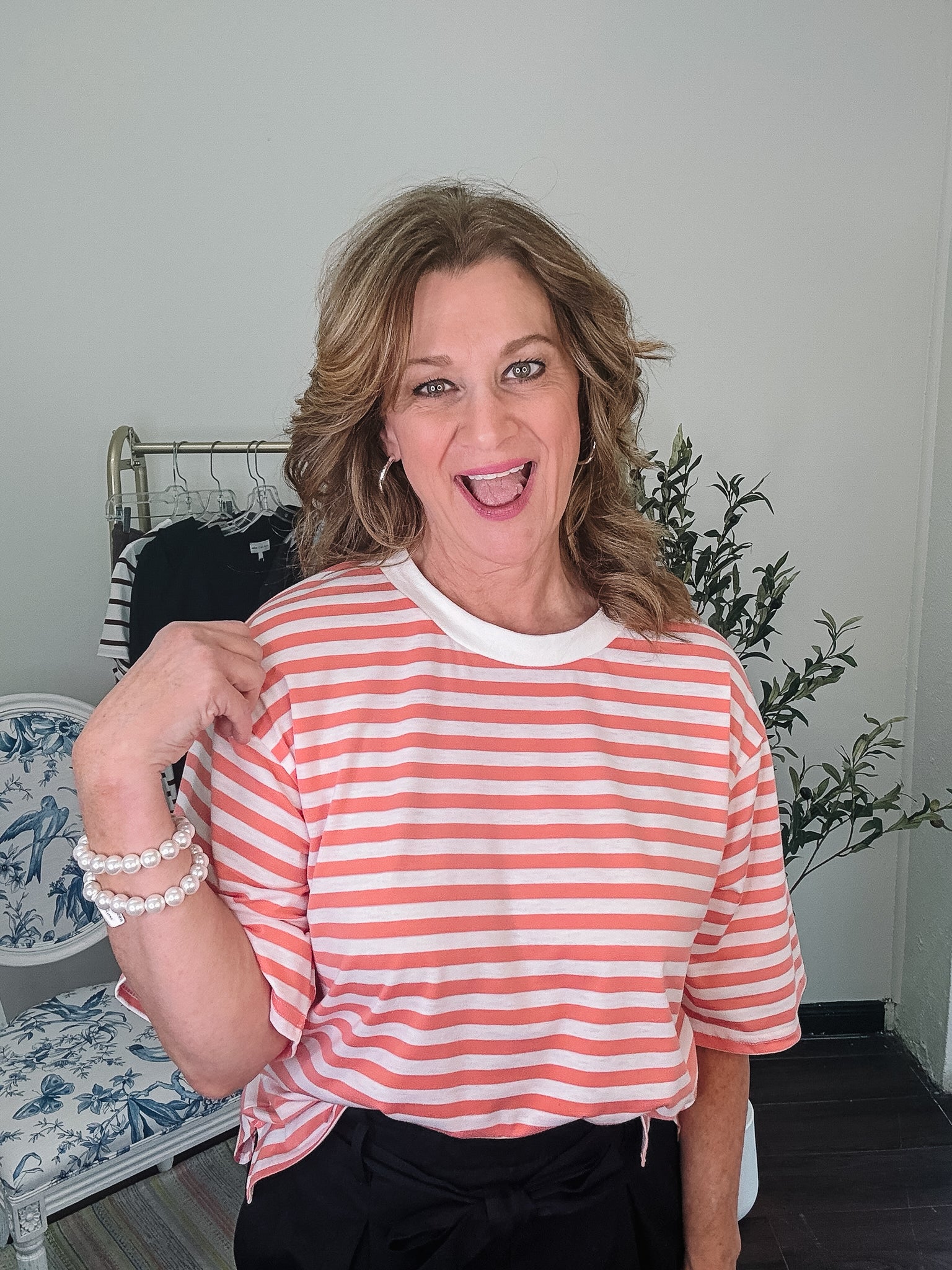 Coral Striped Tee