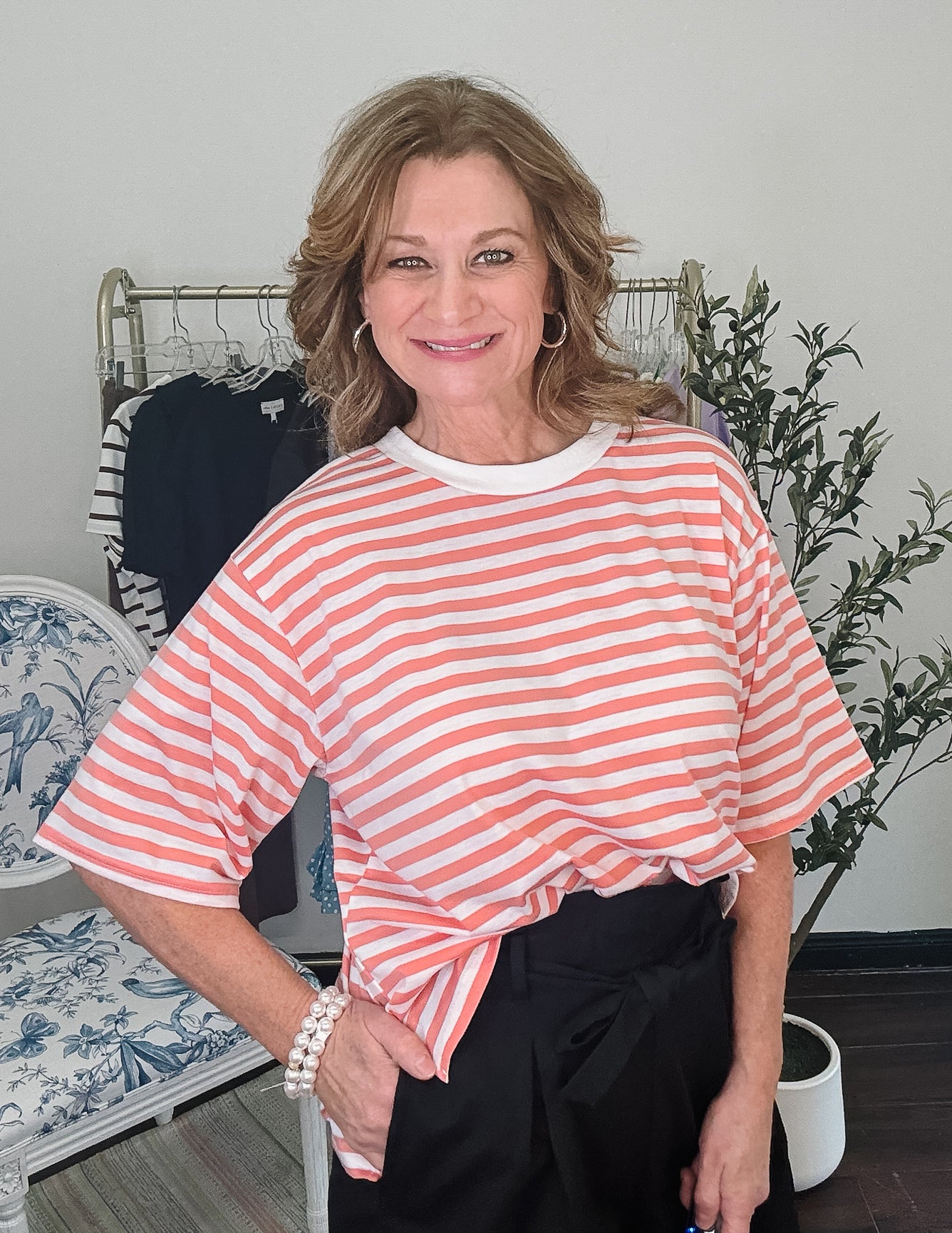 Coral Striped Tee