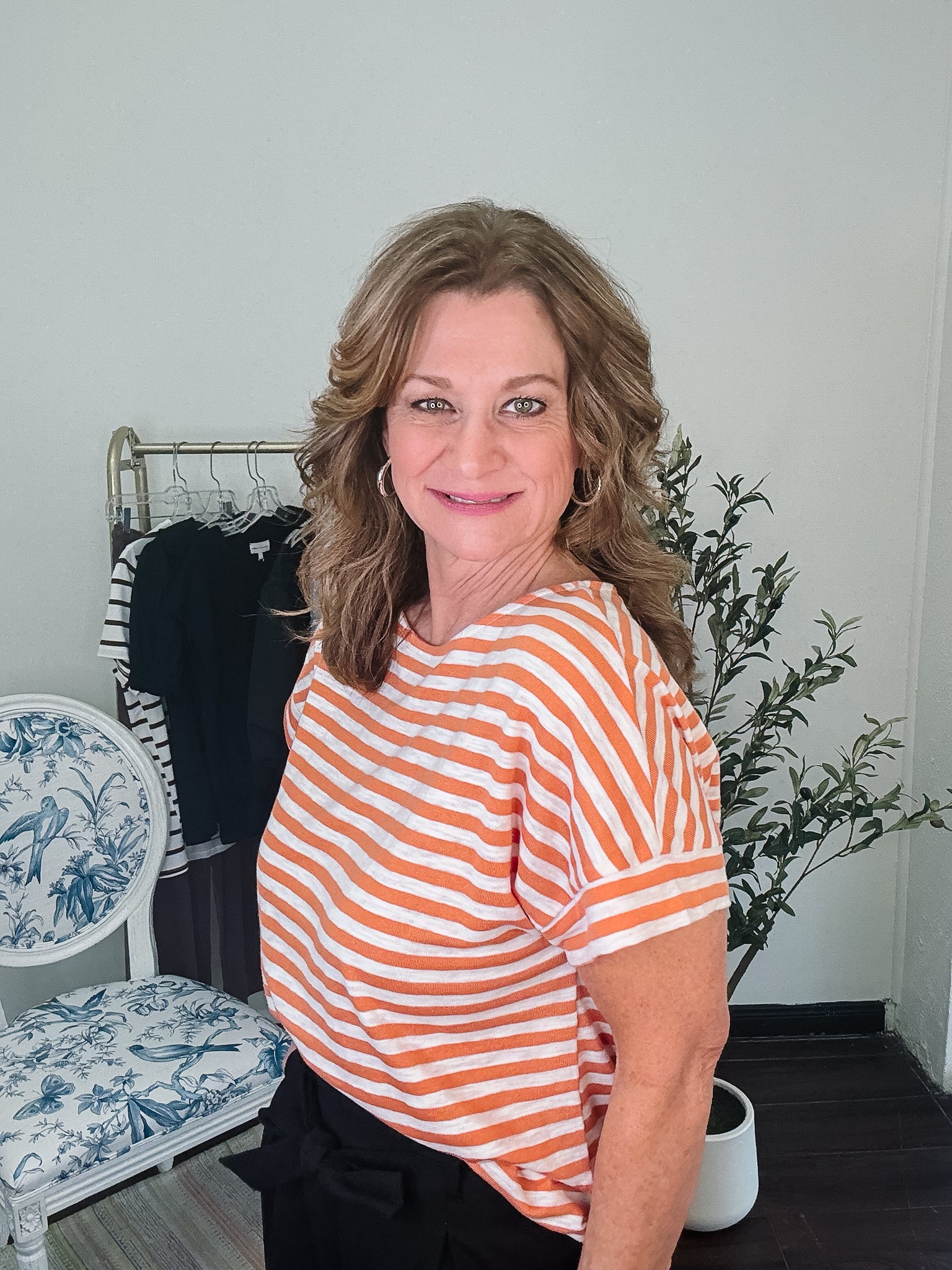 Knit Dolman Sleeve Tee with Boat Neck - Orange