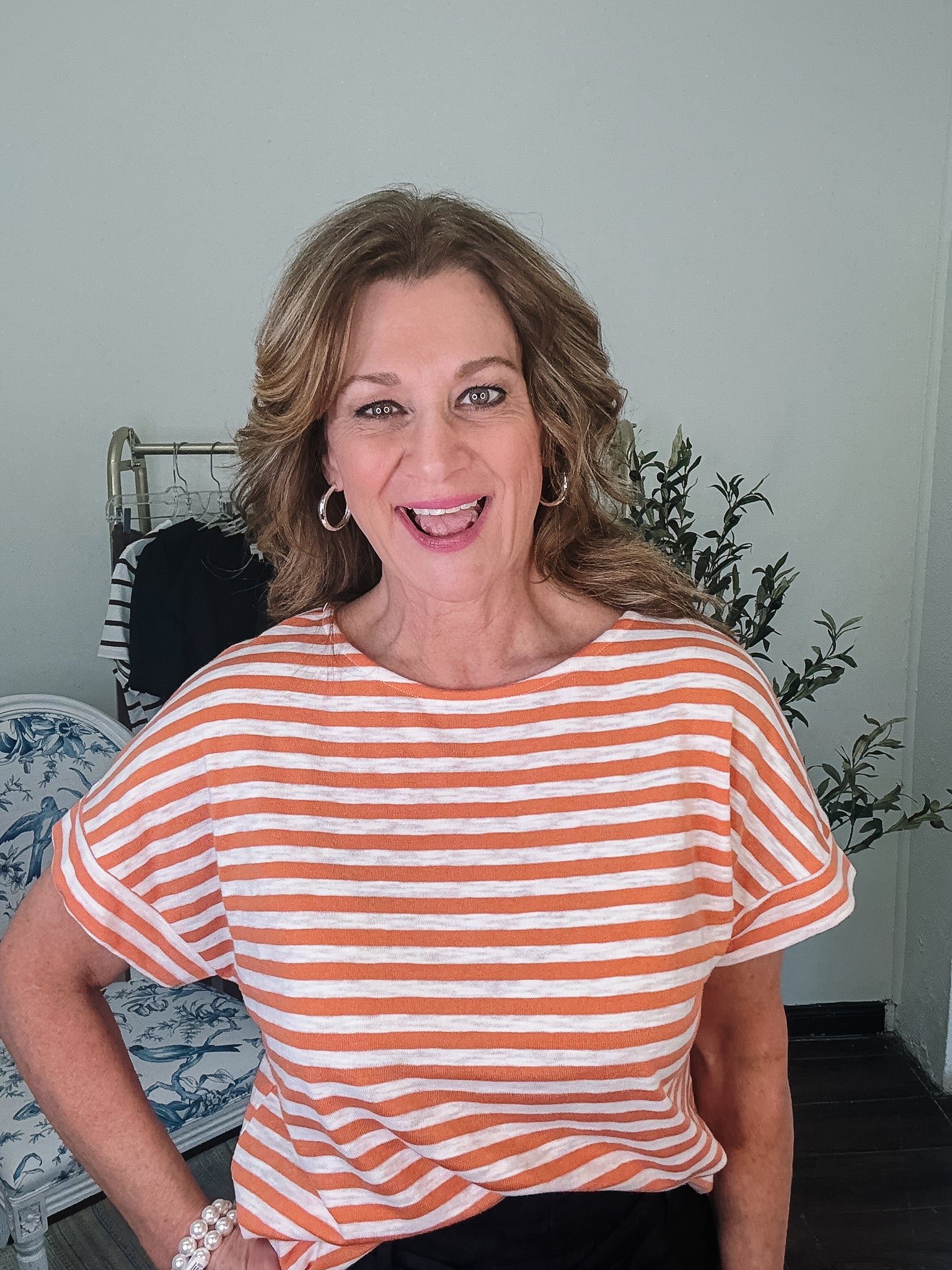 Knit Dolman Sleeve Tee with Boat Neck - Orange
