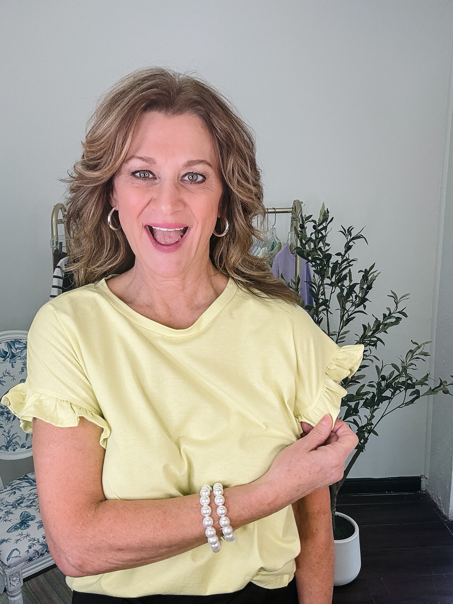 Feels So Good Ruffle Sleeve Tee - Neon Yellow