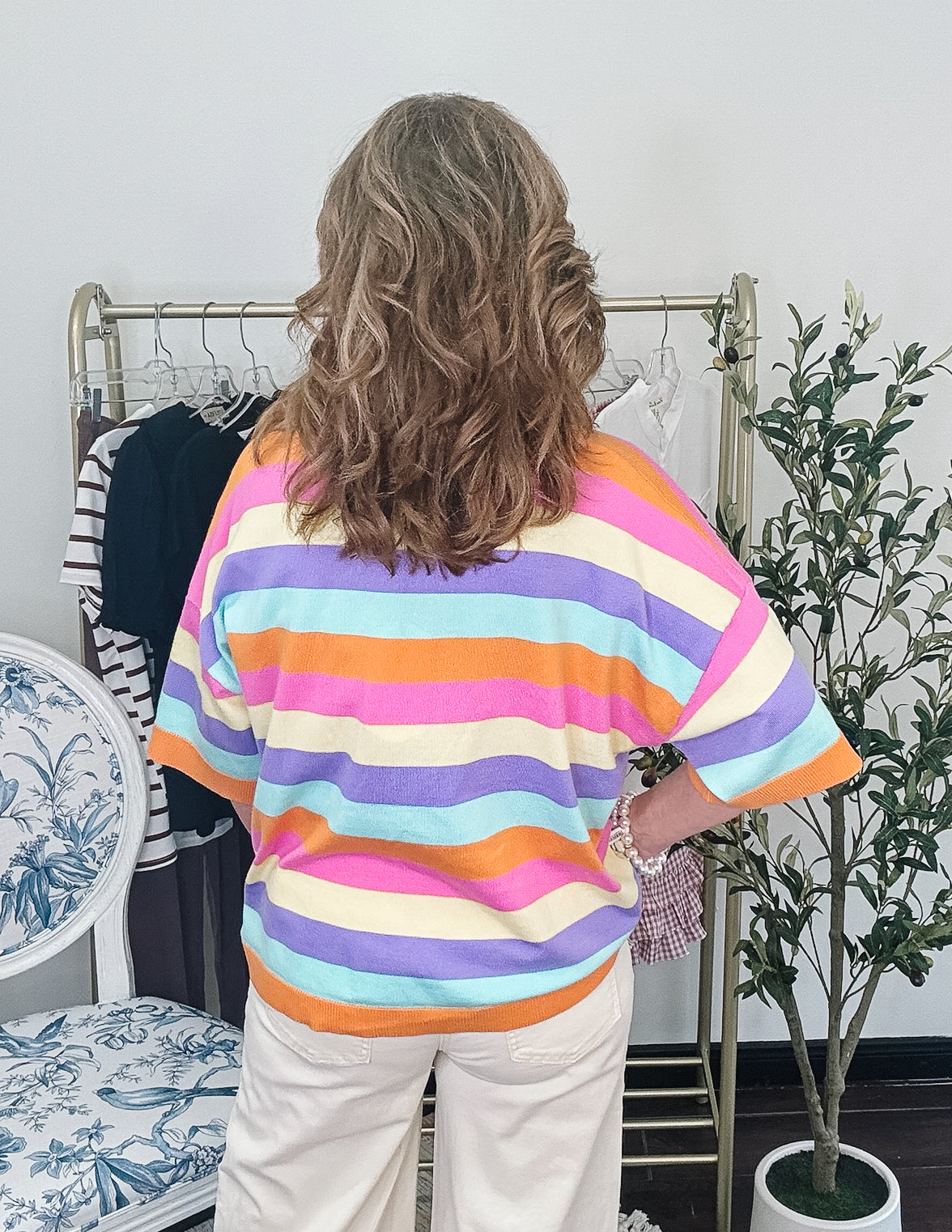 Multi Stripe Crew Light Weight Sweater