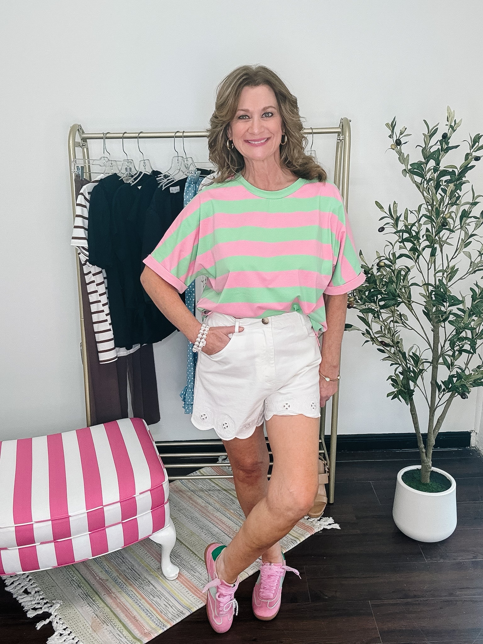 Feels Like the 80's Striped Tee - Green